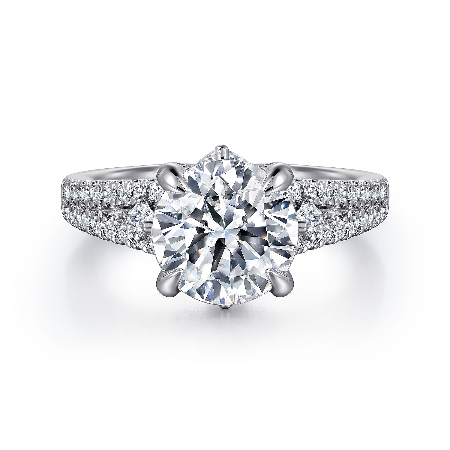 14K White Gold Round Split Shank Diamond Engagement Ring