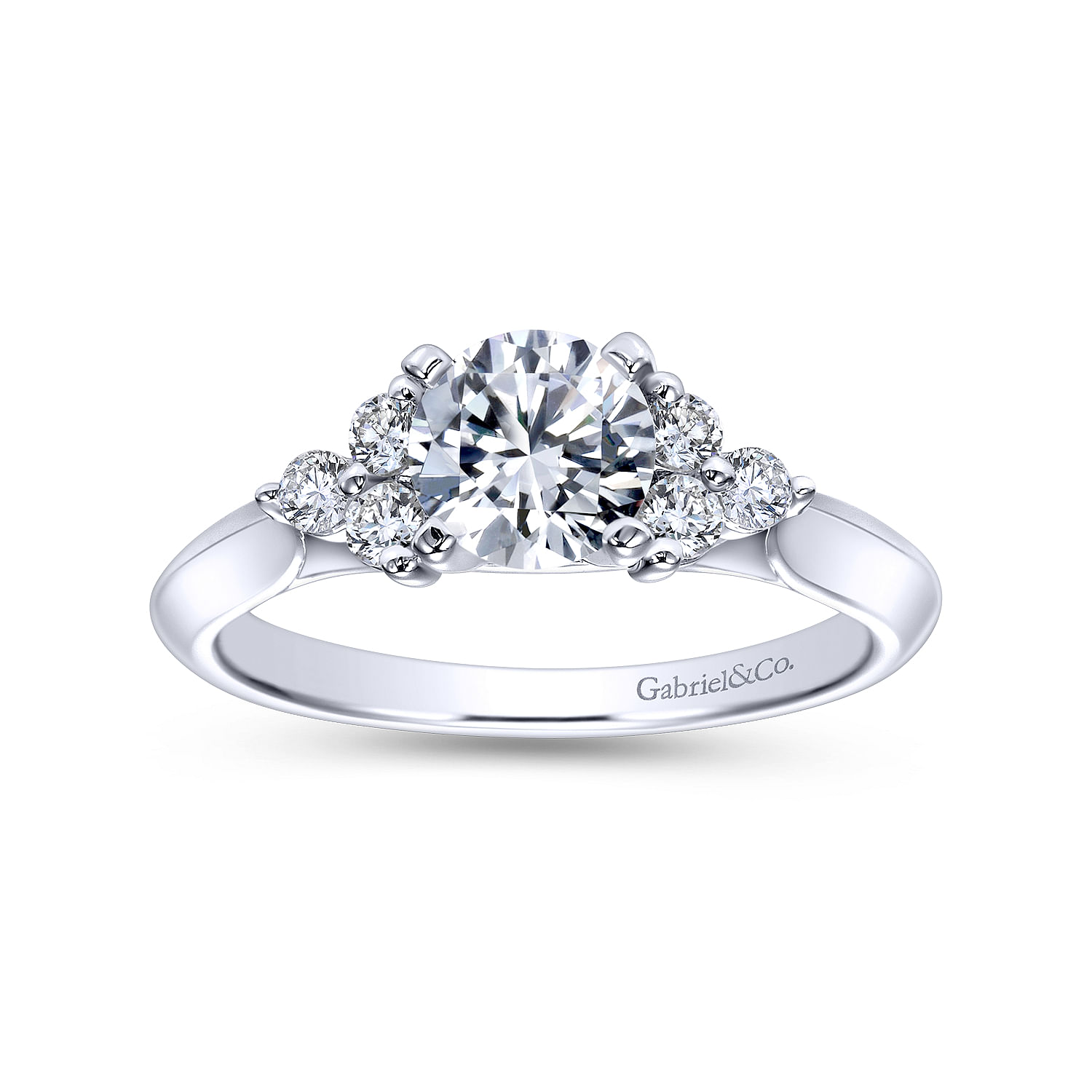 14K White Gold Round Three Stone Cluster Diamond Engagement Ring