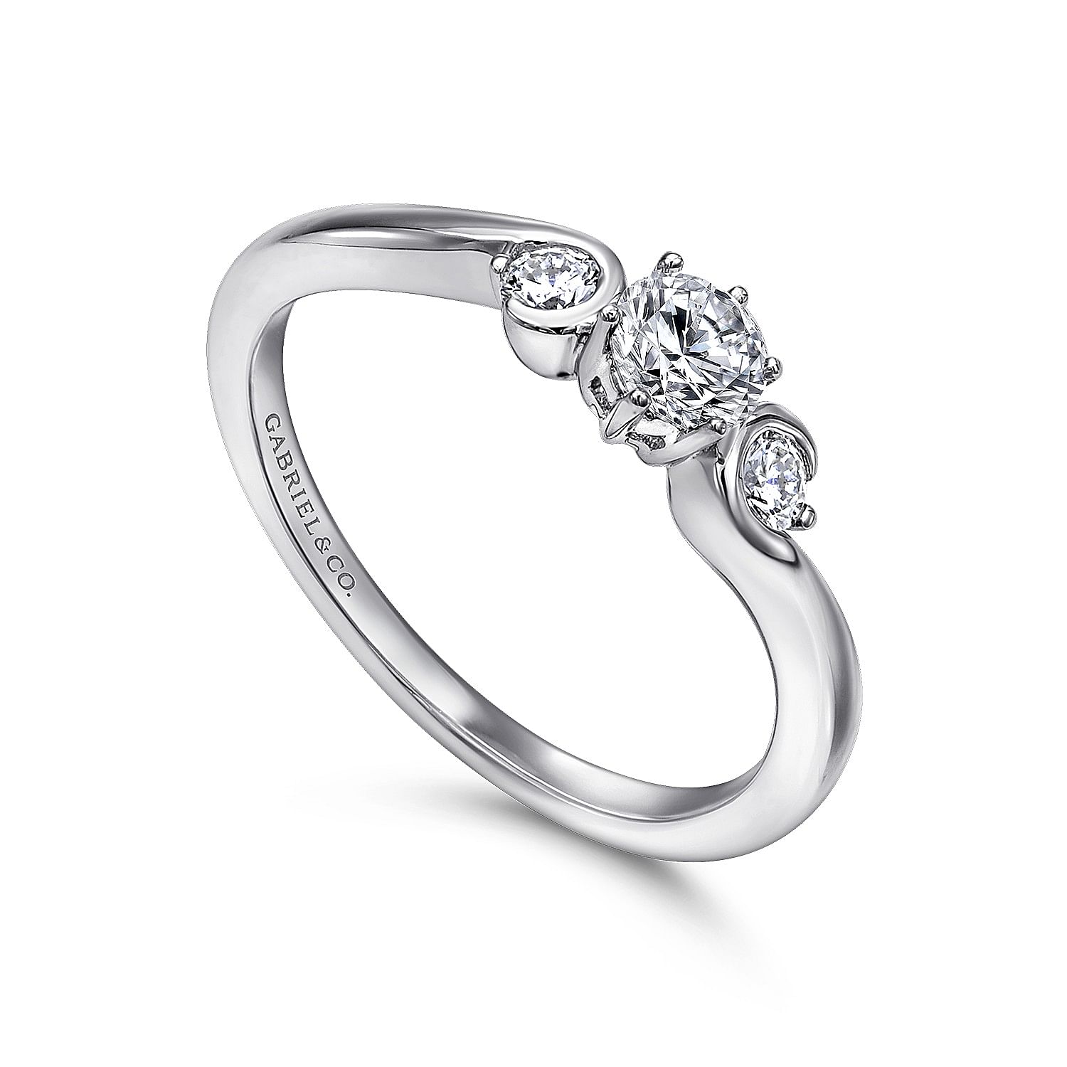 14K White Gold Round Three Stone Complete Diamond Engagement Ring