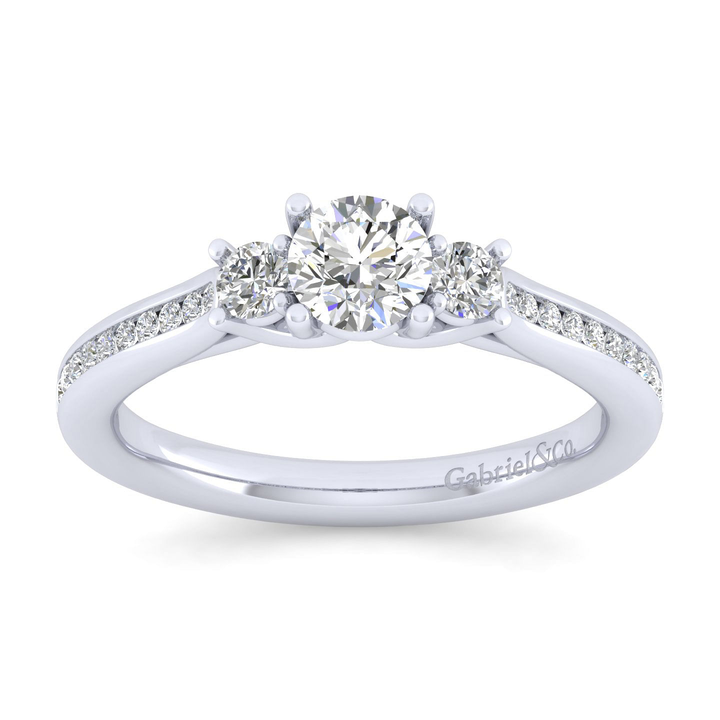 14K White Gold Round Three Stone Diamond Engagement Ring