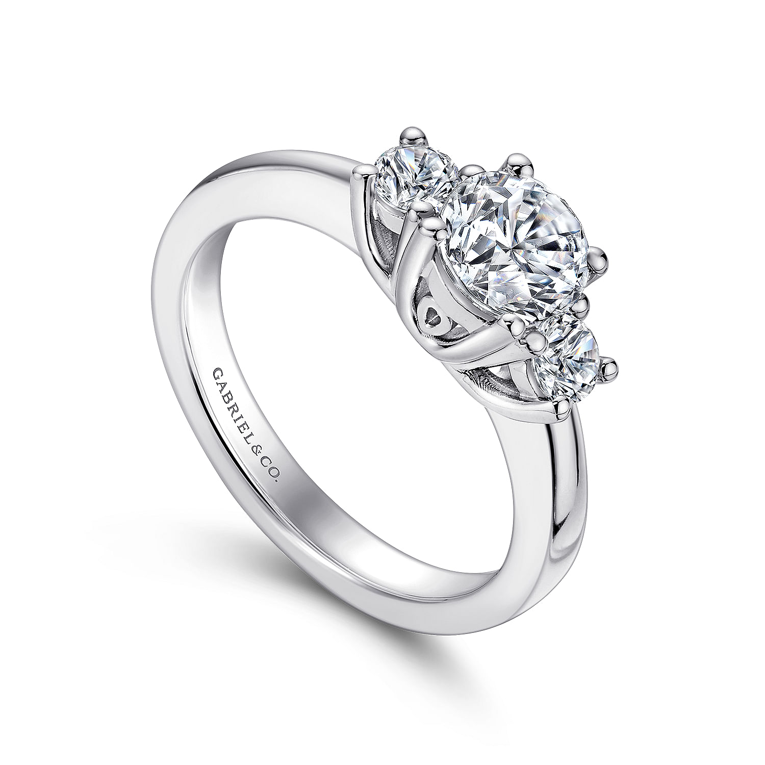 14K White Gold Round Three Stone Diamond Engagement Ring