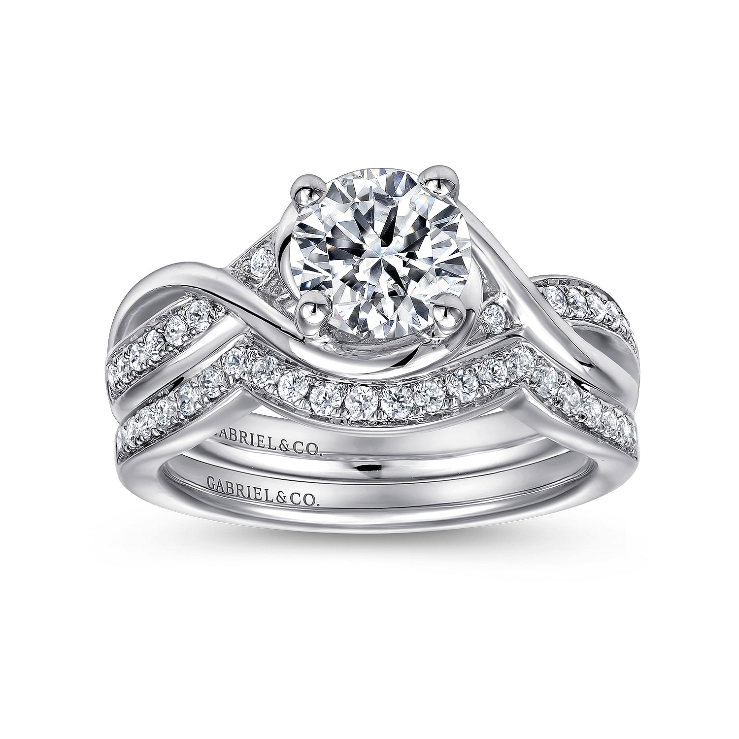 14K White Gold Round Twisted Diamond Channel Set Engagement Ring
