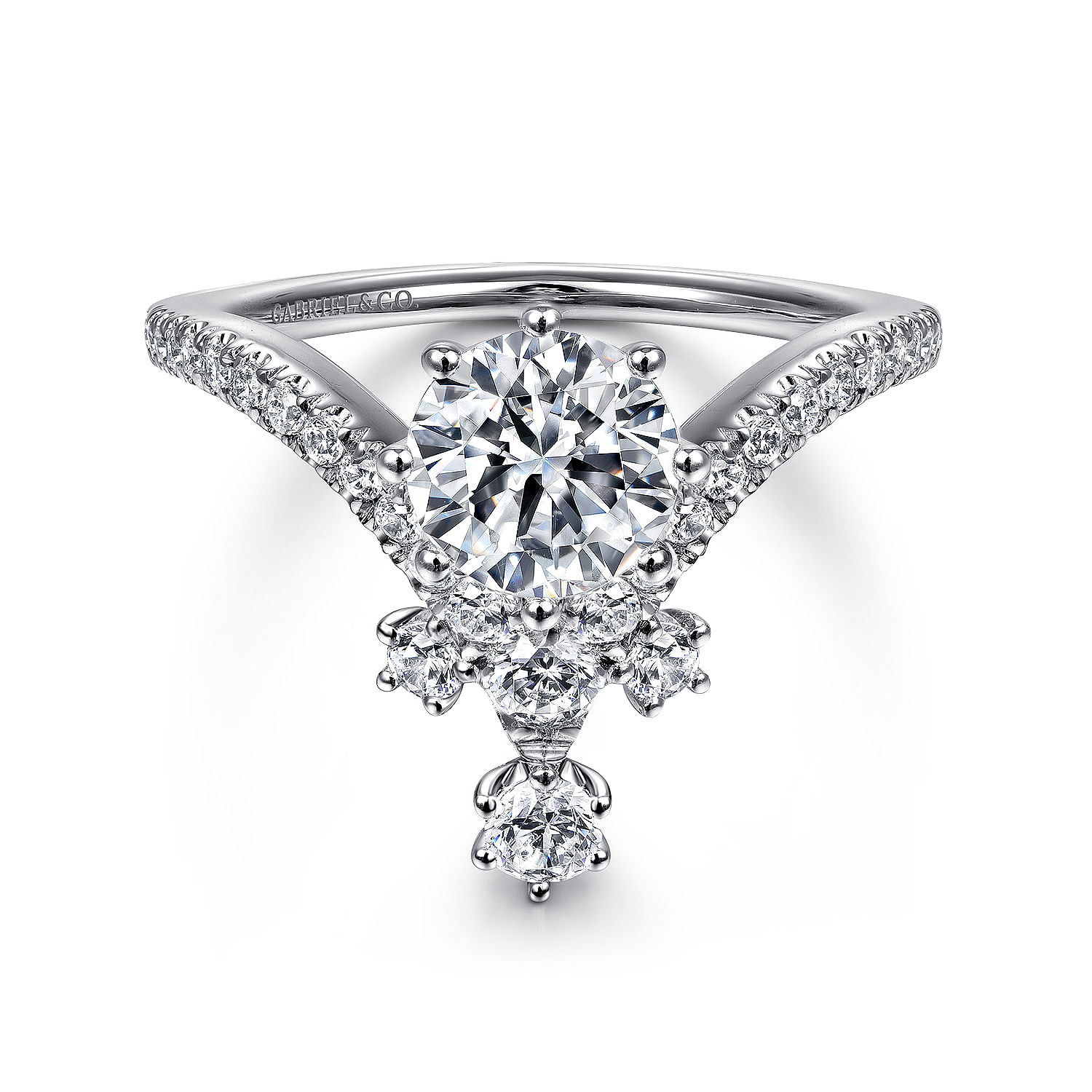 14K White Gold Round V Shape Diamond Engagement Ring