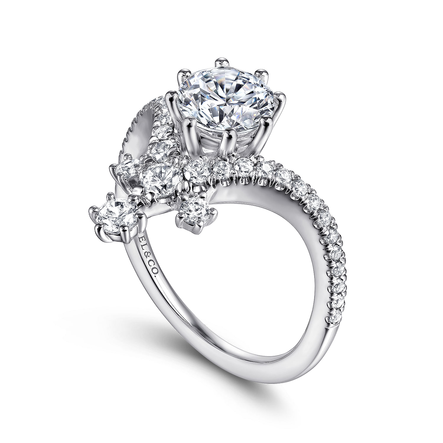 14K White Gold Round V Shape Diamond Engagement Ring