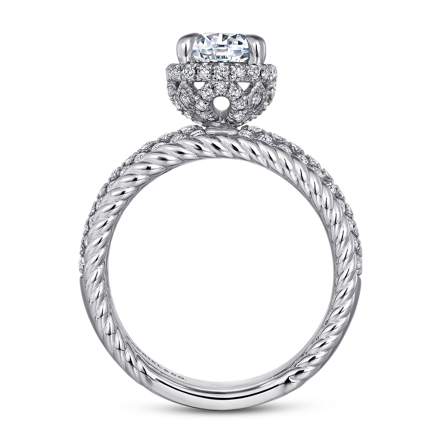14K White Gold Round Wide Band Diamond Engagement Ring
