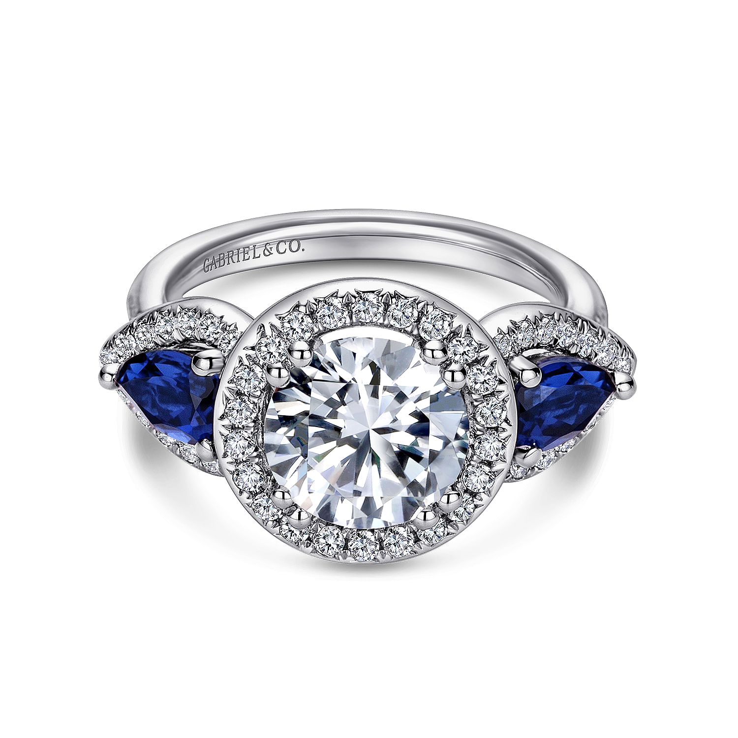14K White Gold Sapphire and Diamond Engagement Ring