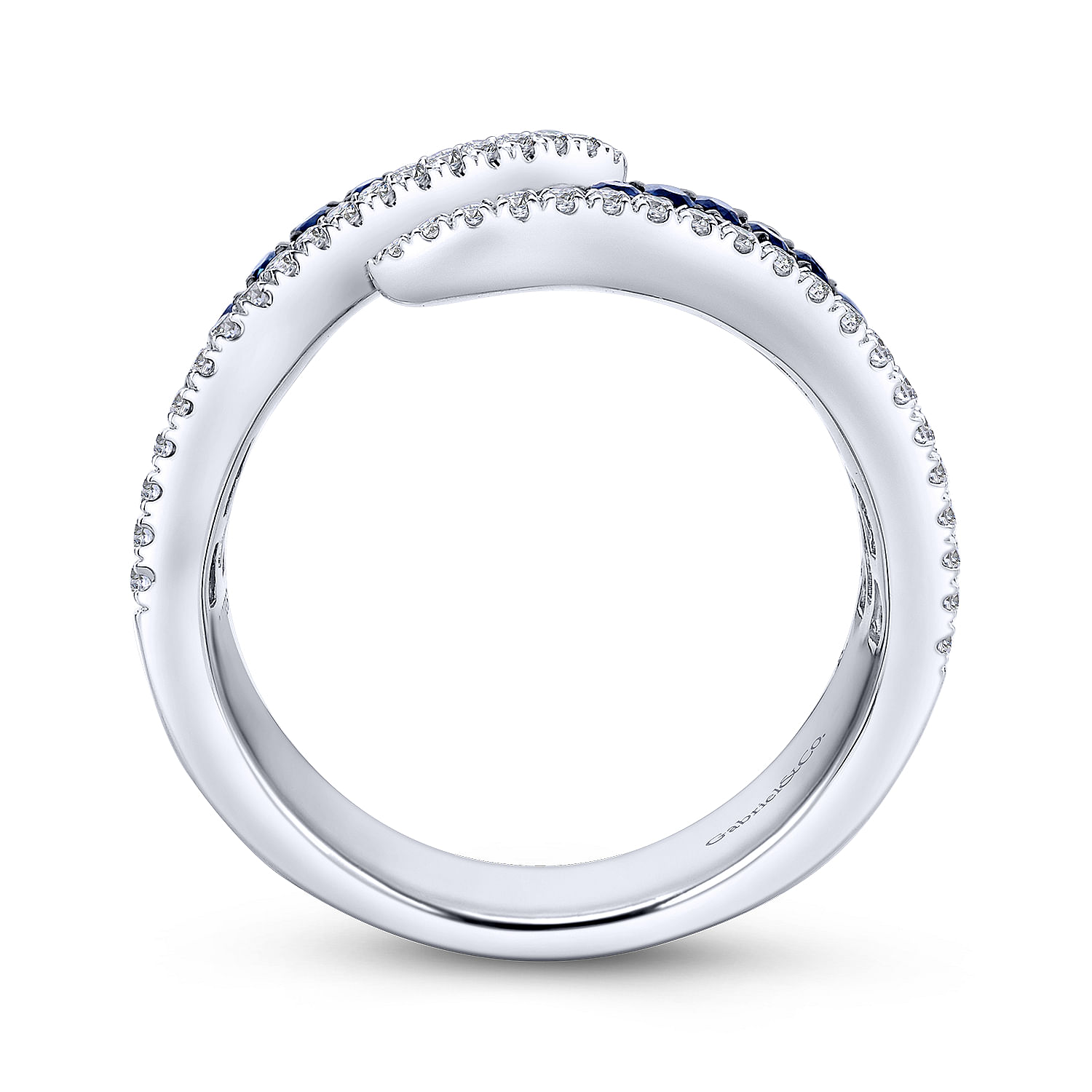 14K White Gold Sapphire and Diamond Pavé Open Ring