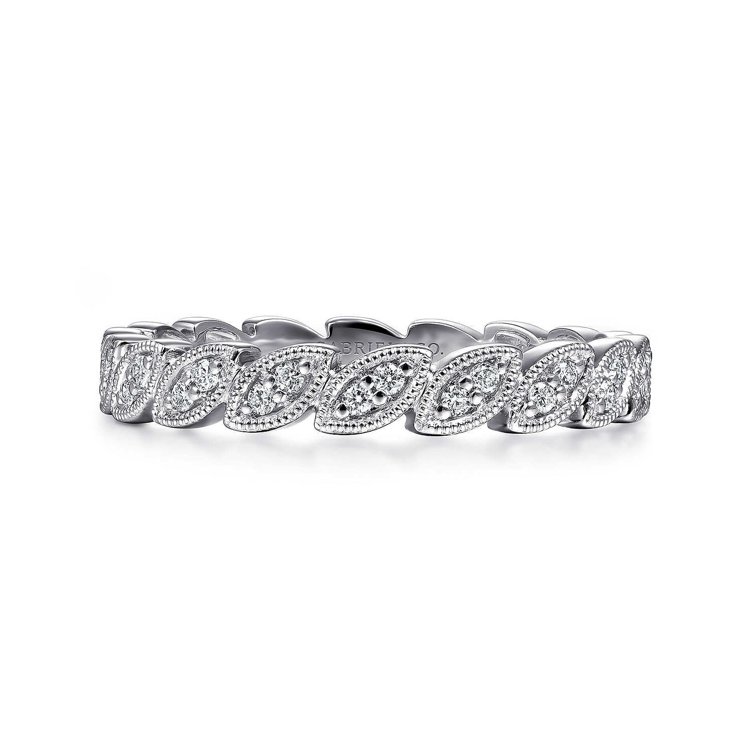 14K White Gold Scalloped Marquise Stackable Diamond Ring