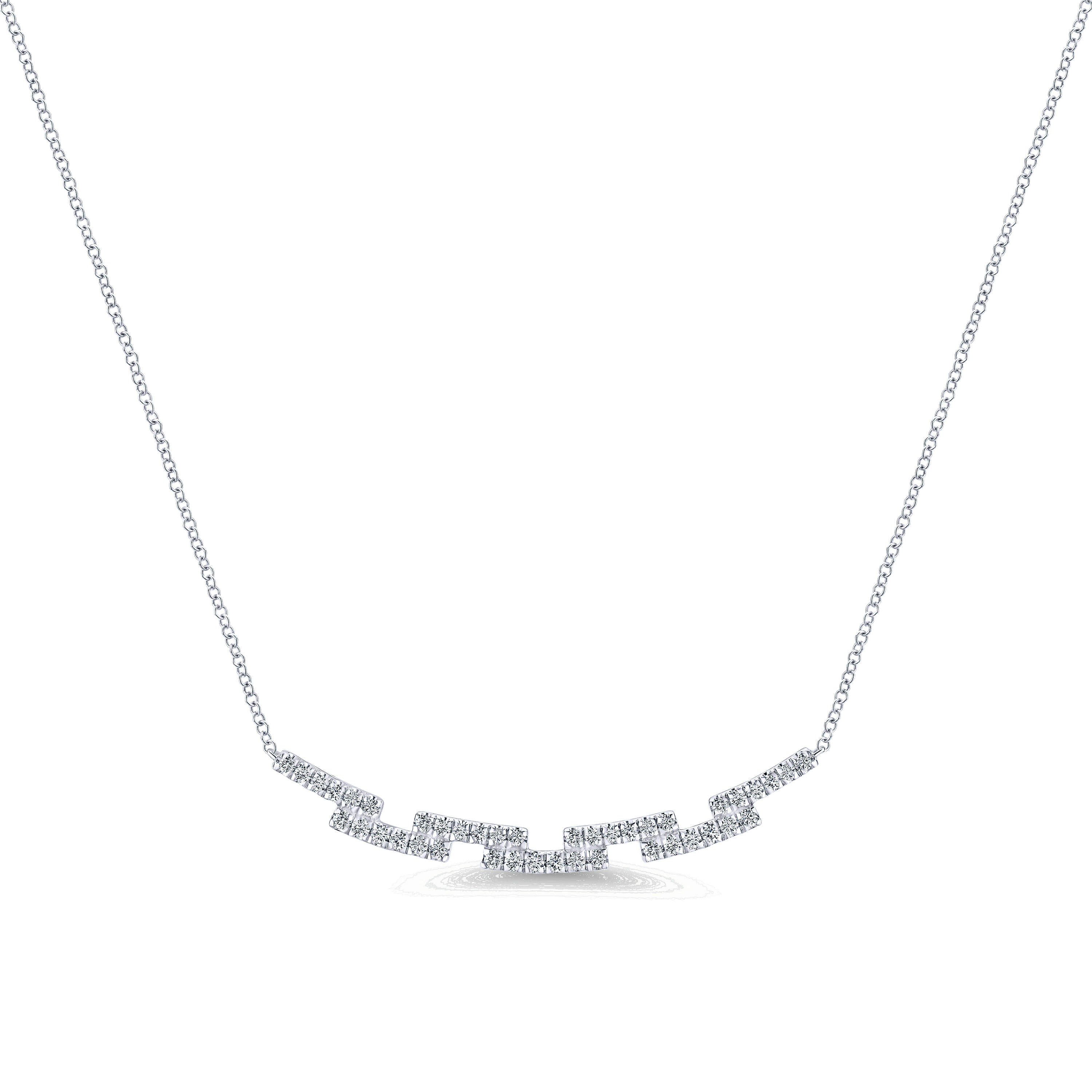 14K White Gold Segmented Curved Diamond Bar Necklace