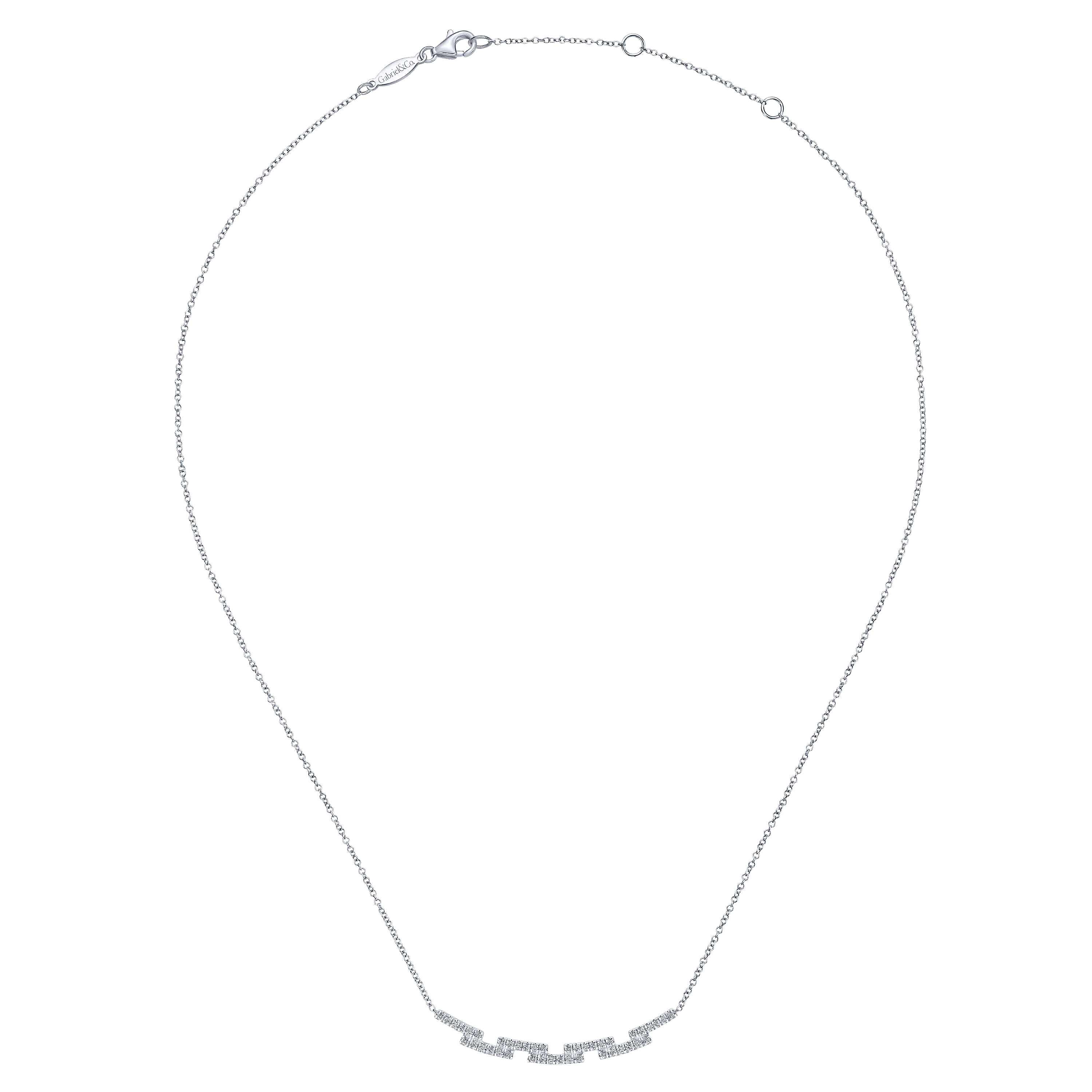 14K White Gold Segmented Curved Diamond Bar Necklace