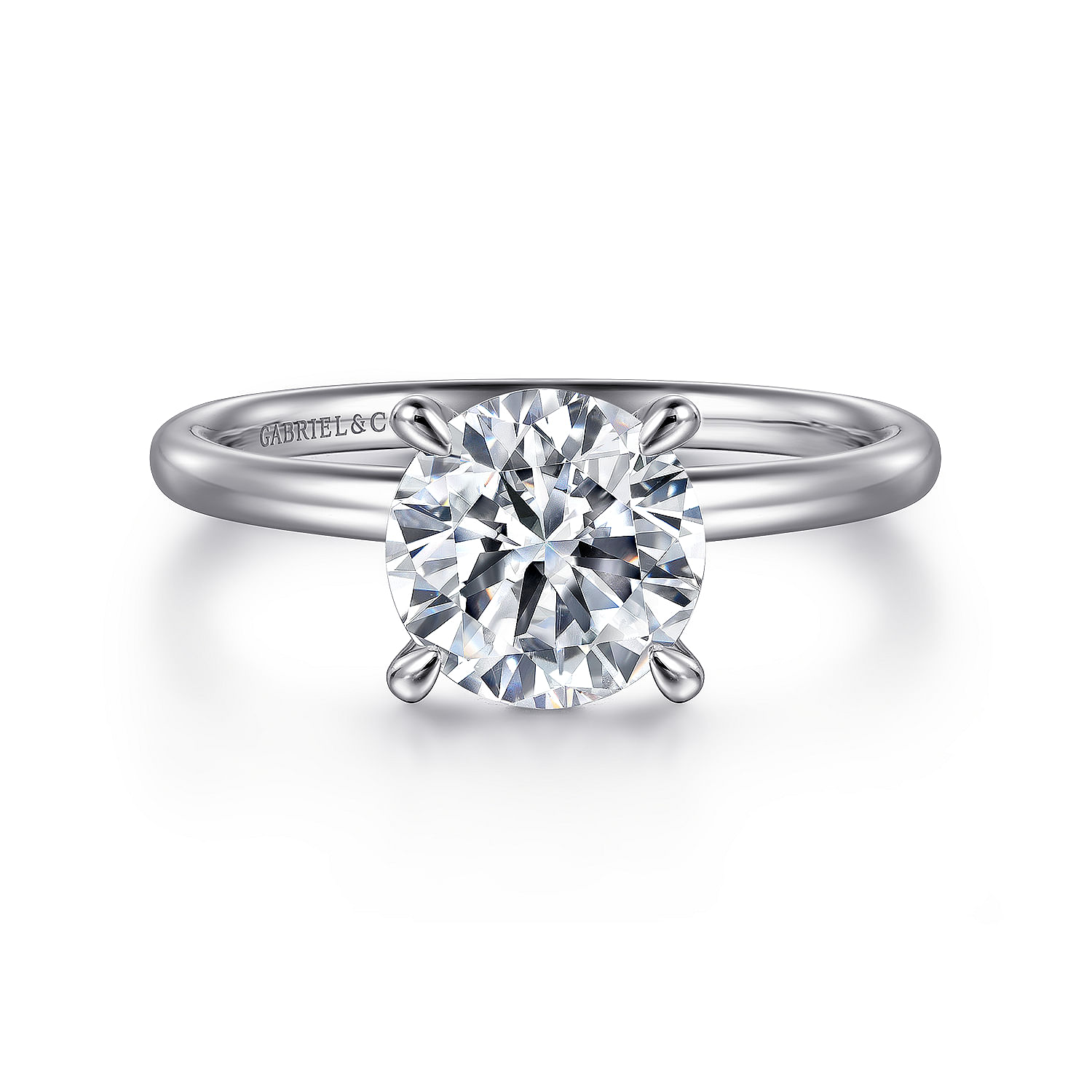 14K White Gold Solitaire Round Diamond Engagement Ring