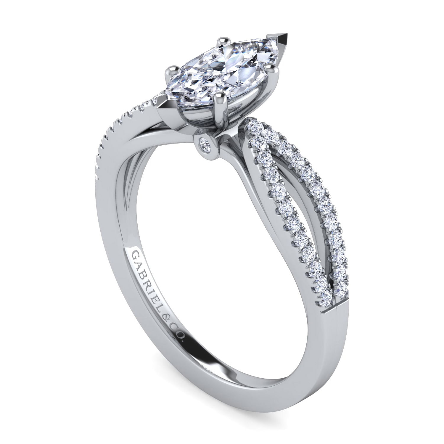 14K White Gold Split Shank Marquise Shape Diamond Engagement Ring