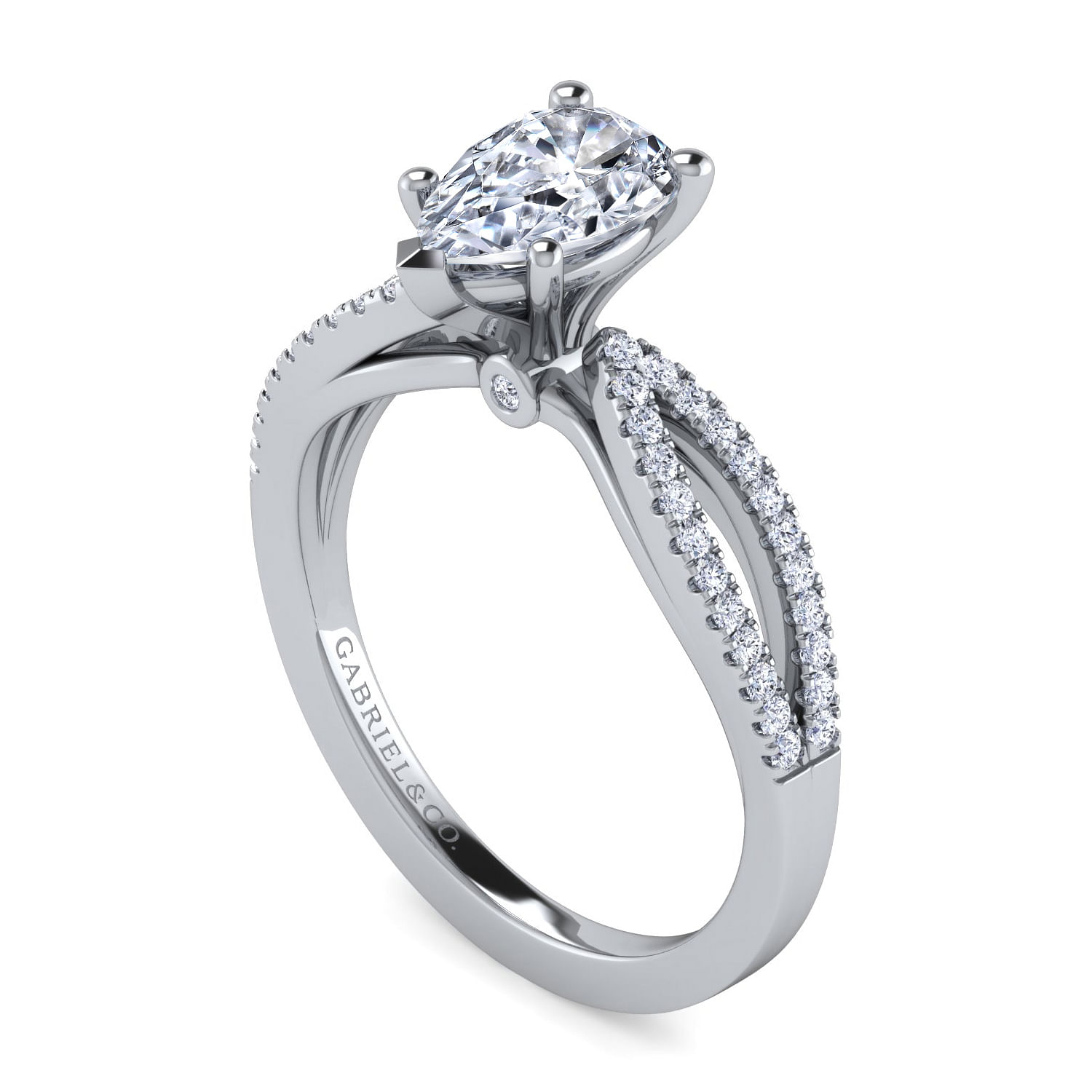 14K White Gold Split Shank Pear Shape Diamond Engagement Ring