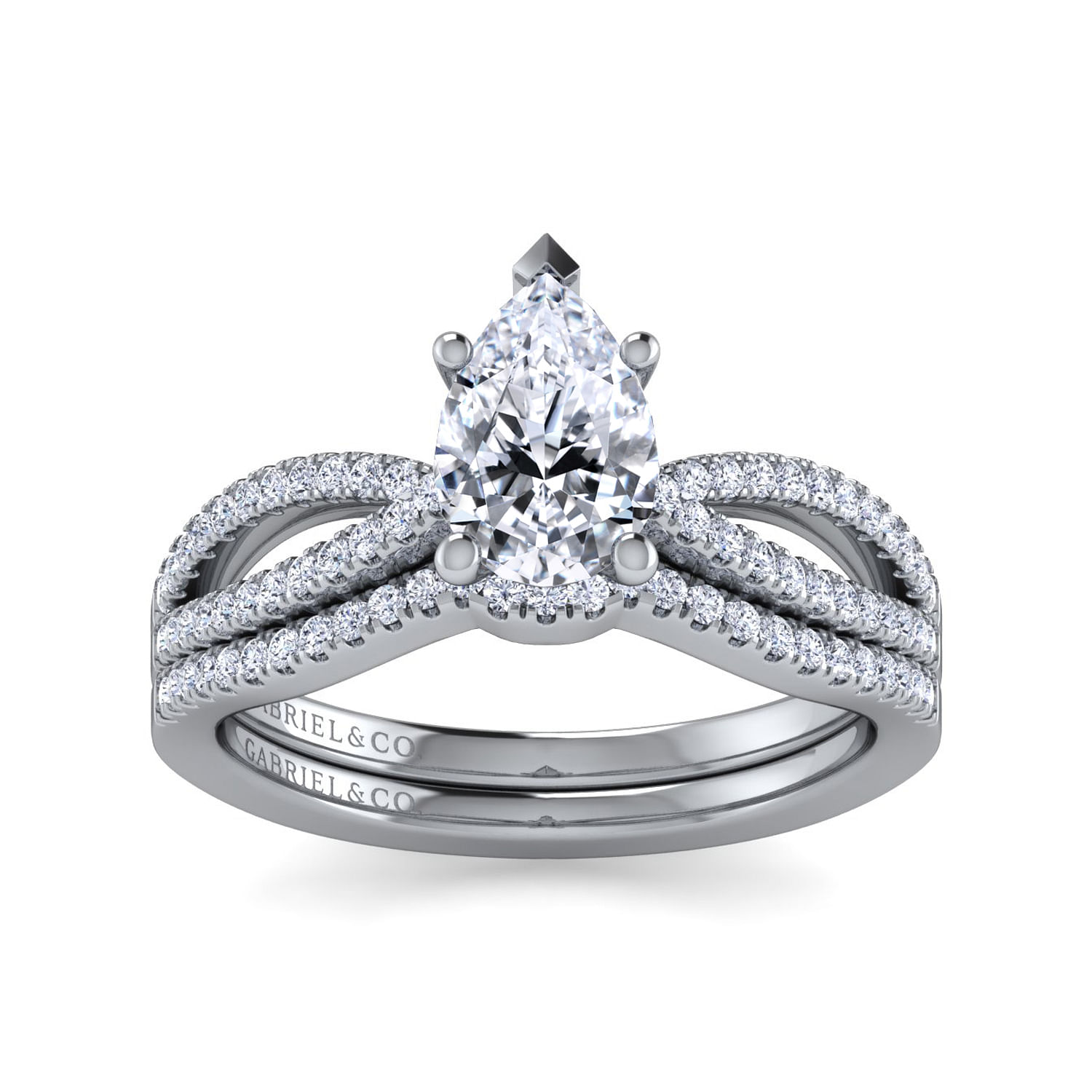 14K White Gold Split Shank Pear Shape Diamond Engagement Ring