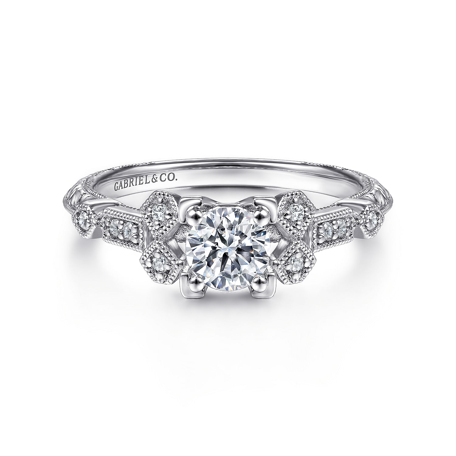 14K White Gold Split Shank Round Diamond Engagement Ring