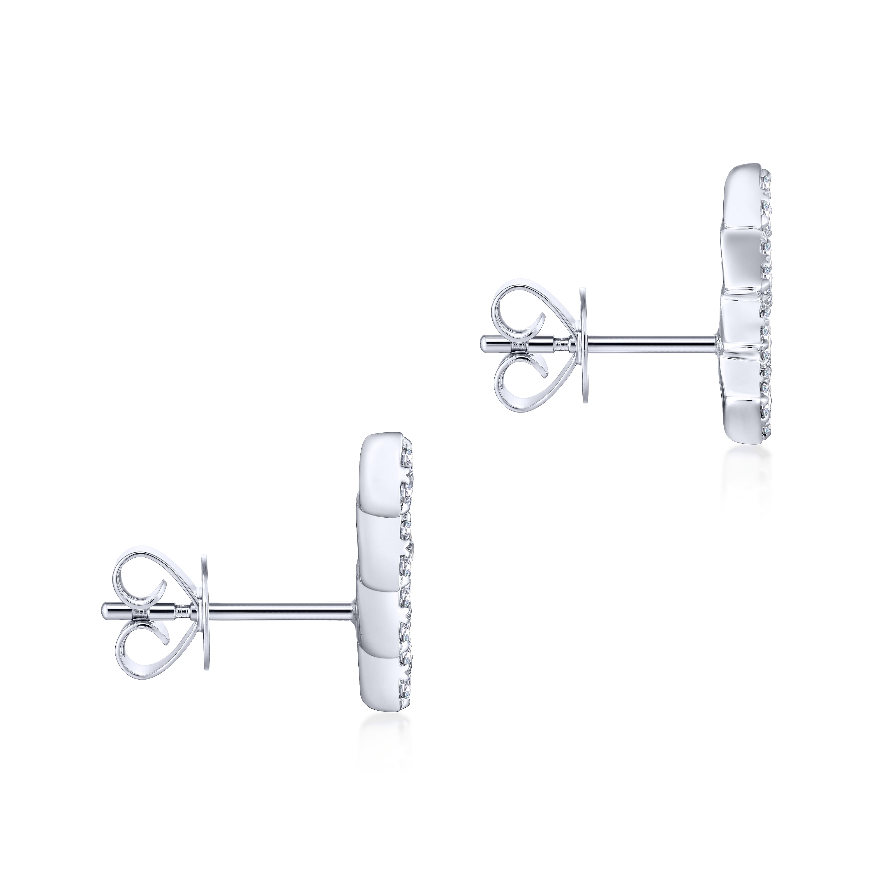14K White Gold Stacked Triangle Diamond Stud Earrings