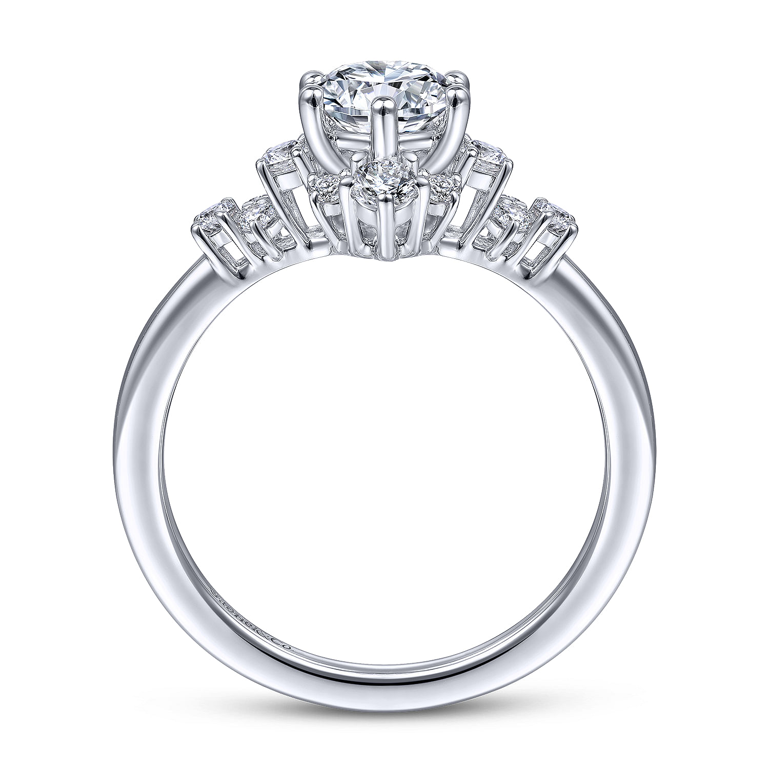 14K White Gold Starburst Halo Round Diamond Engagement Ring
