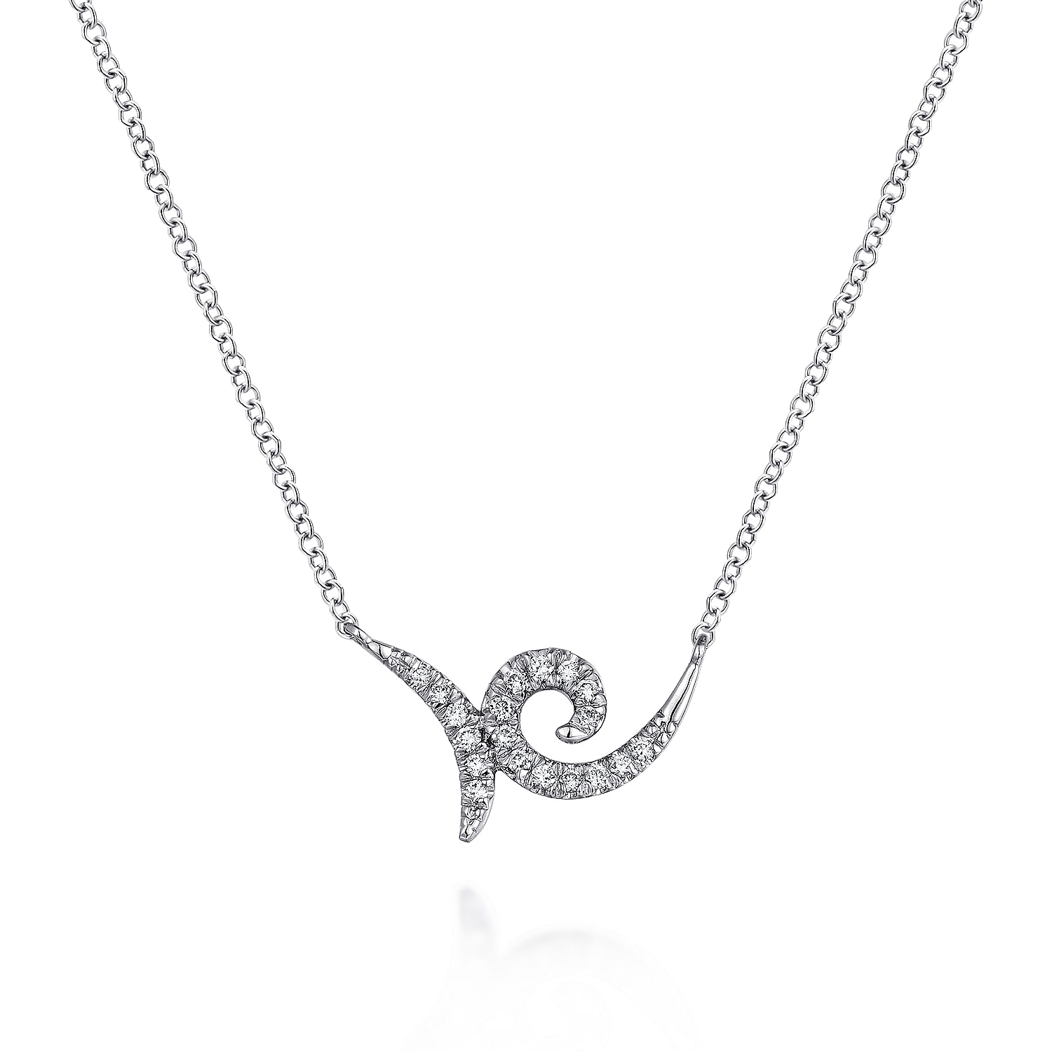 14K White Gold Swirling Pavé Diamond Pendant Necklace