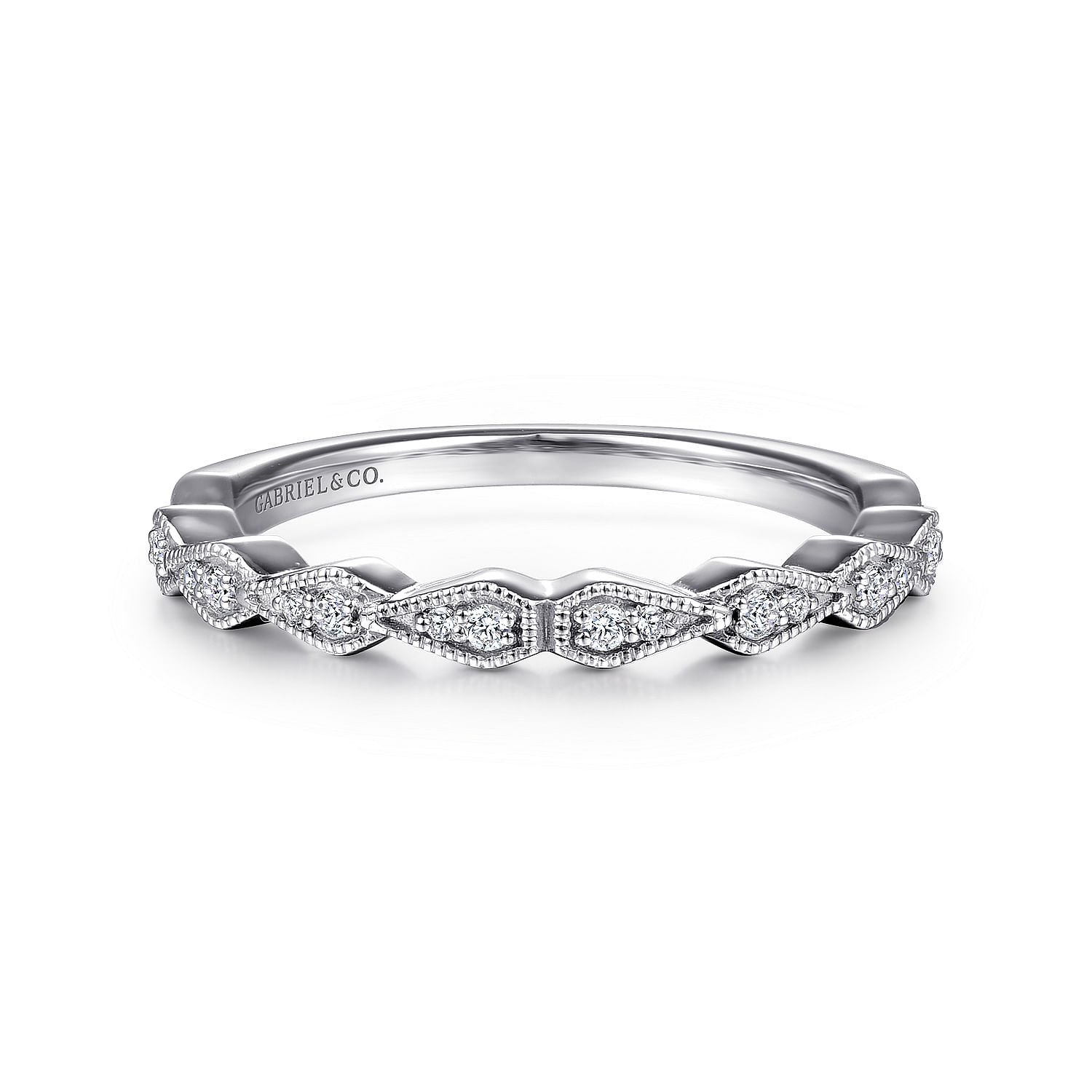 14K White Gold Teardrop Station Stackable Diamond Anniversary Band
