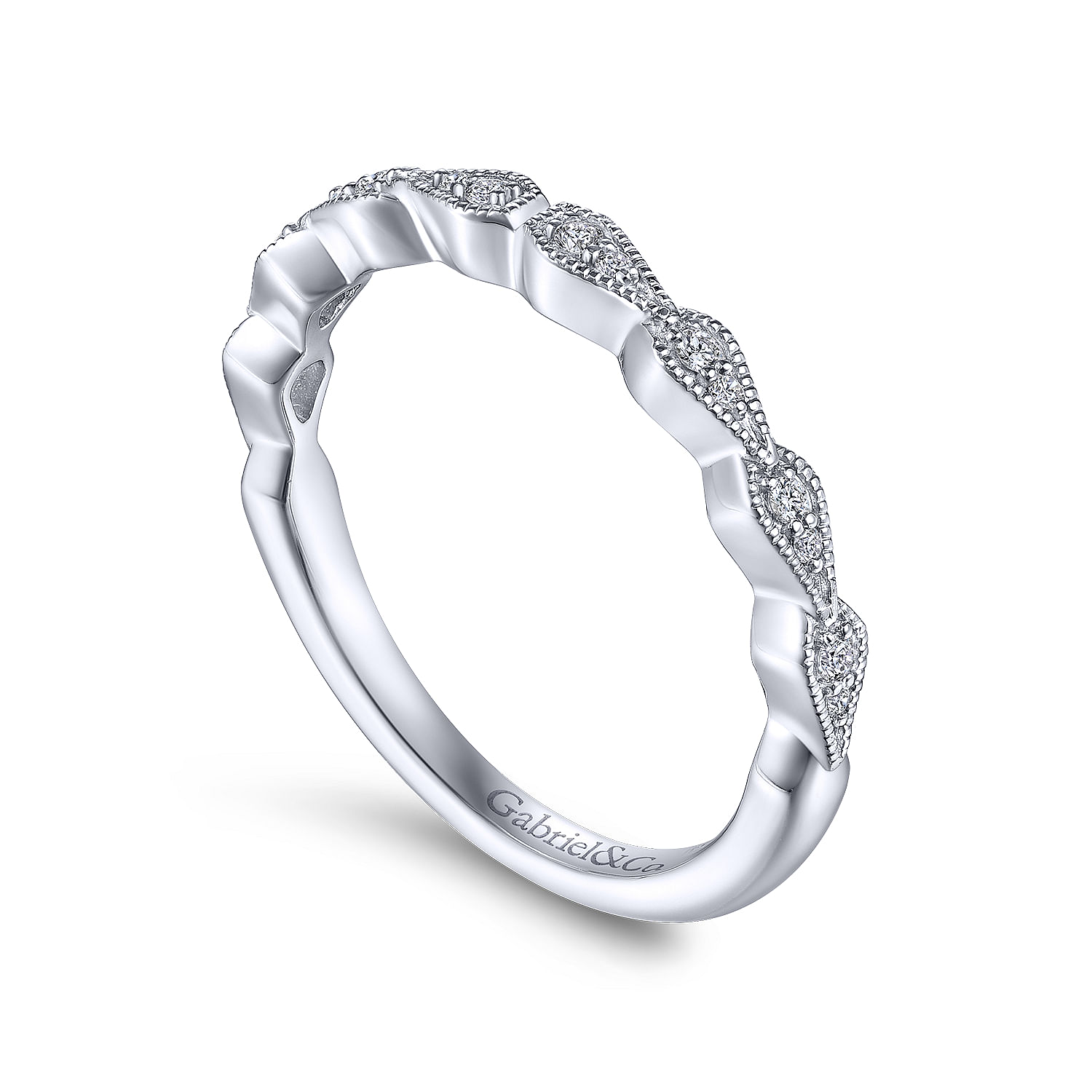 14K White Gold Teardrop Station Stackable Diamond Anniversary Band