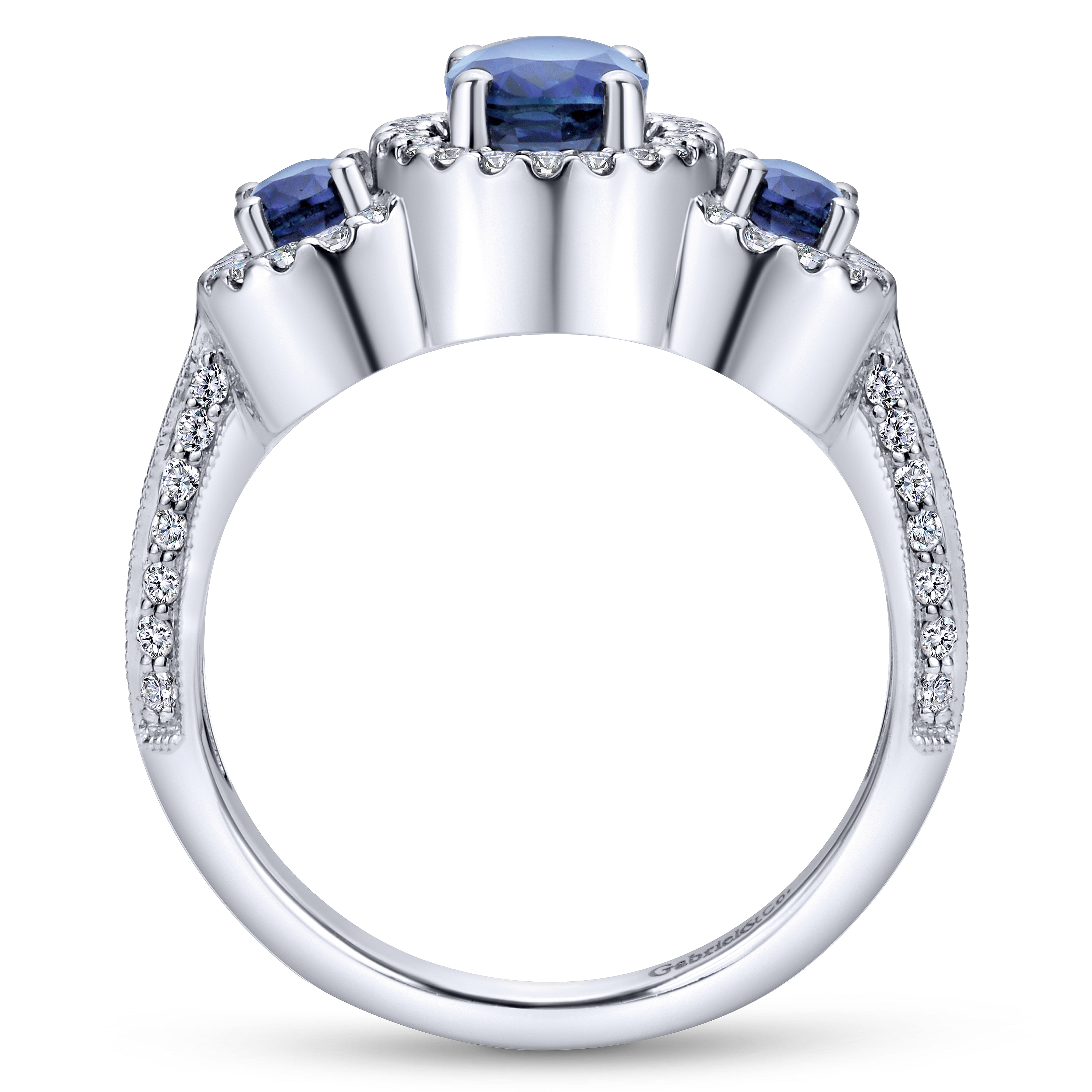 14K White Gold Three Row Halo Sapphire and Diamond Ring