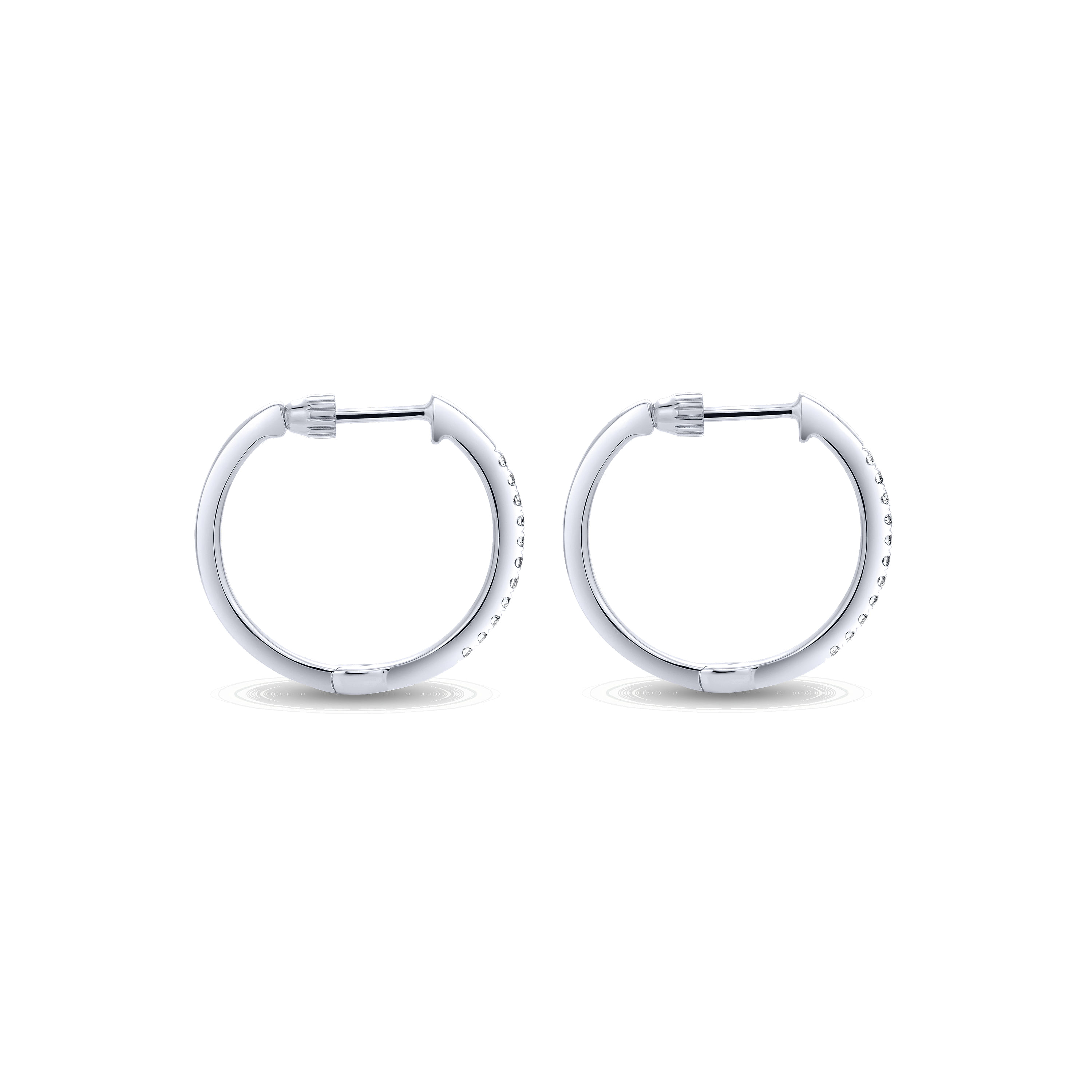 14K White Gold Tiger Claw Set 15mm Round Huggie Earrings