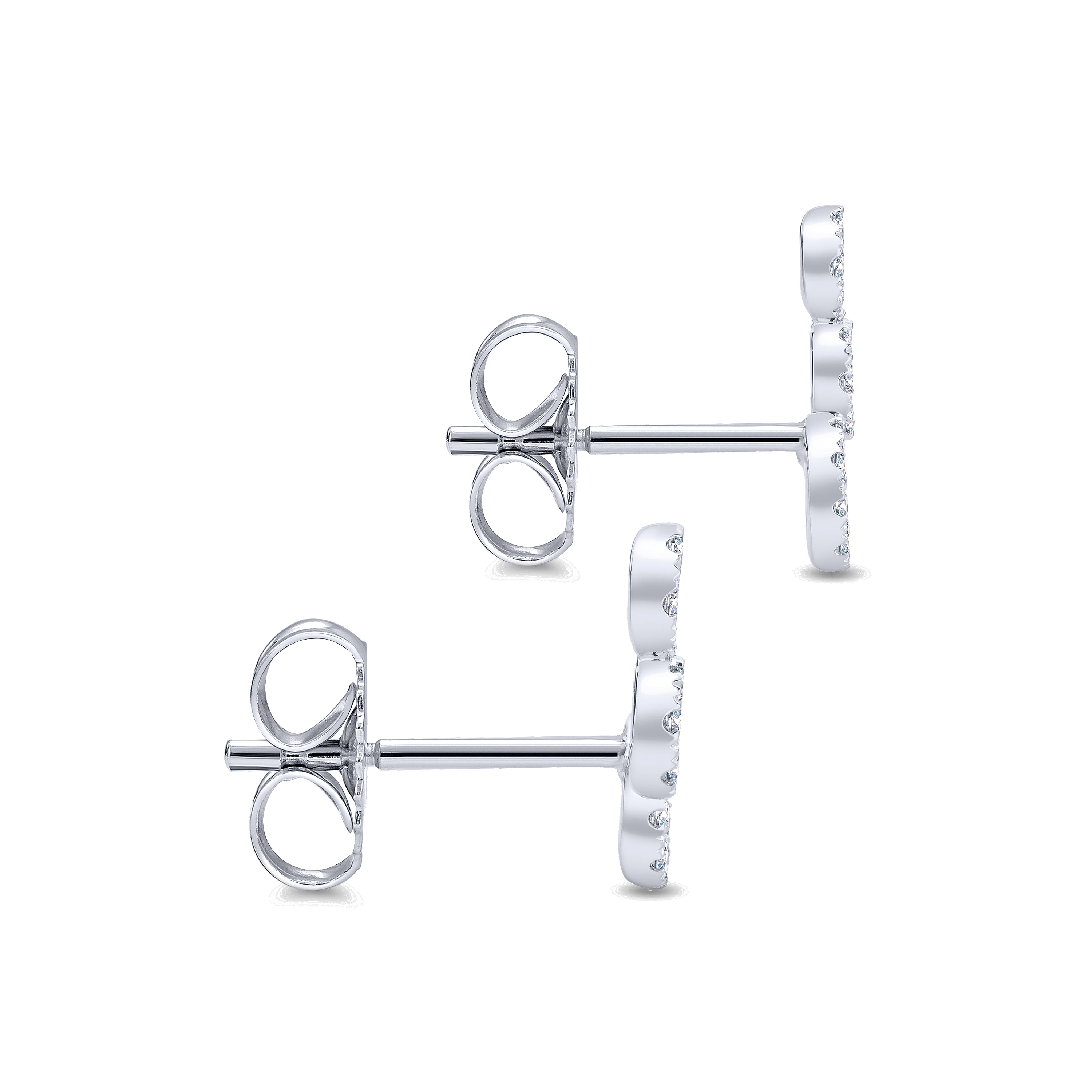 14K White Gold Triple Round Loop Diamond Stud Earrings