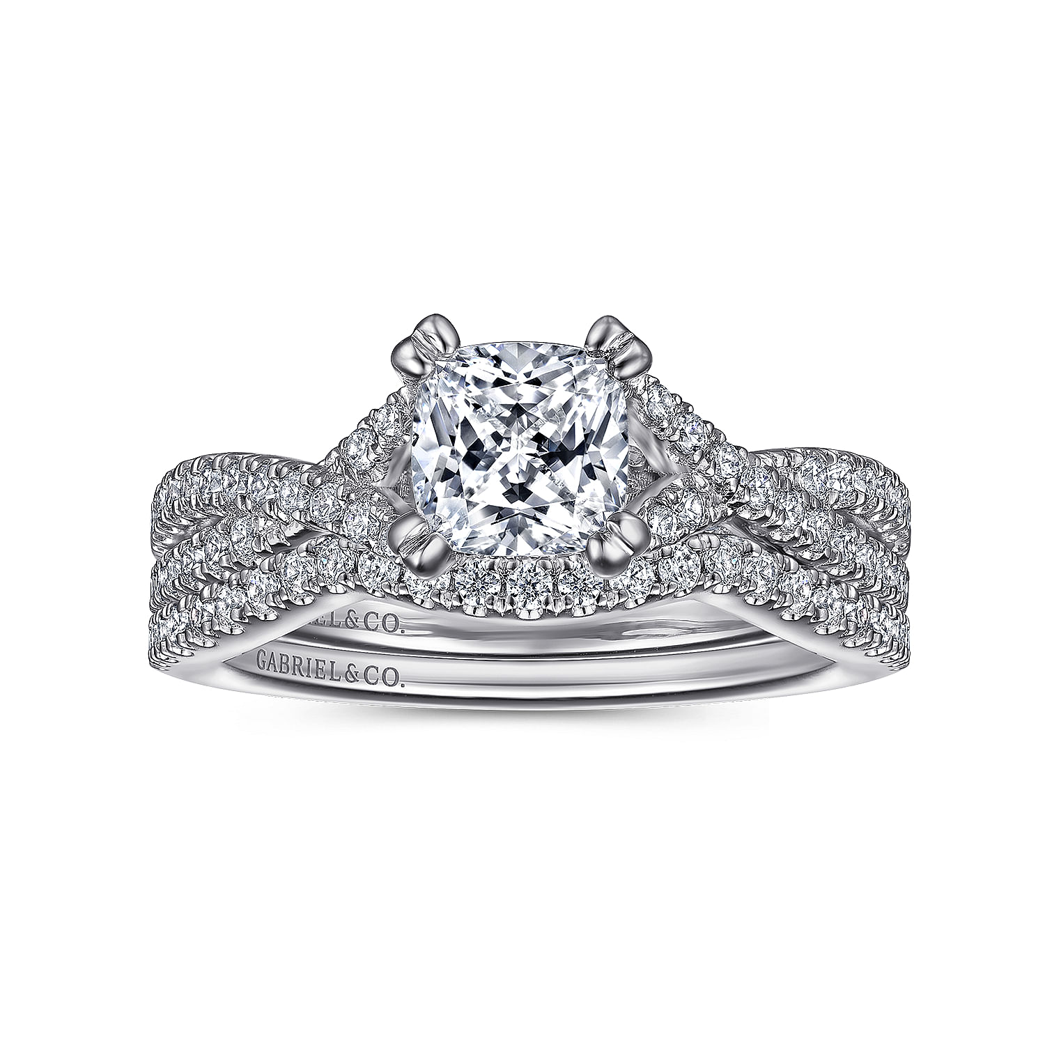 14K White Gold Twisted Cushion Cut Diamond Engagement Ring