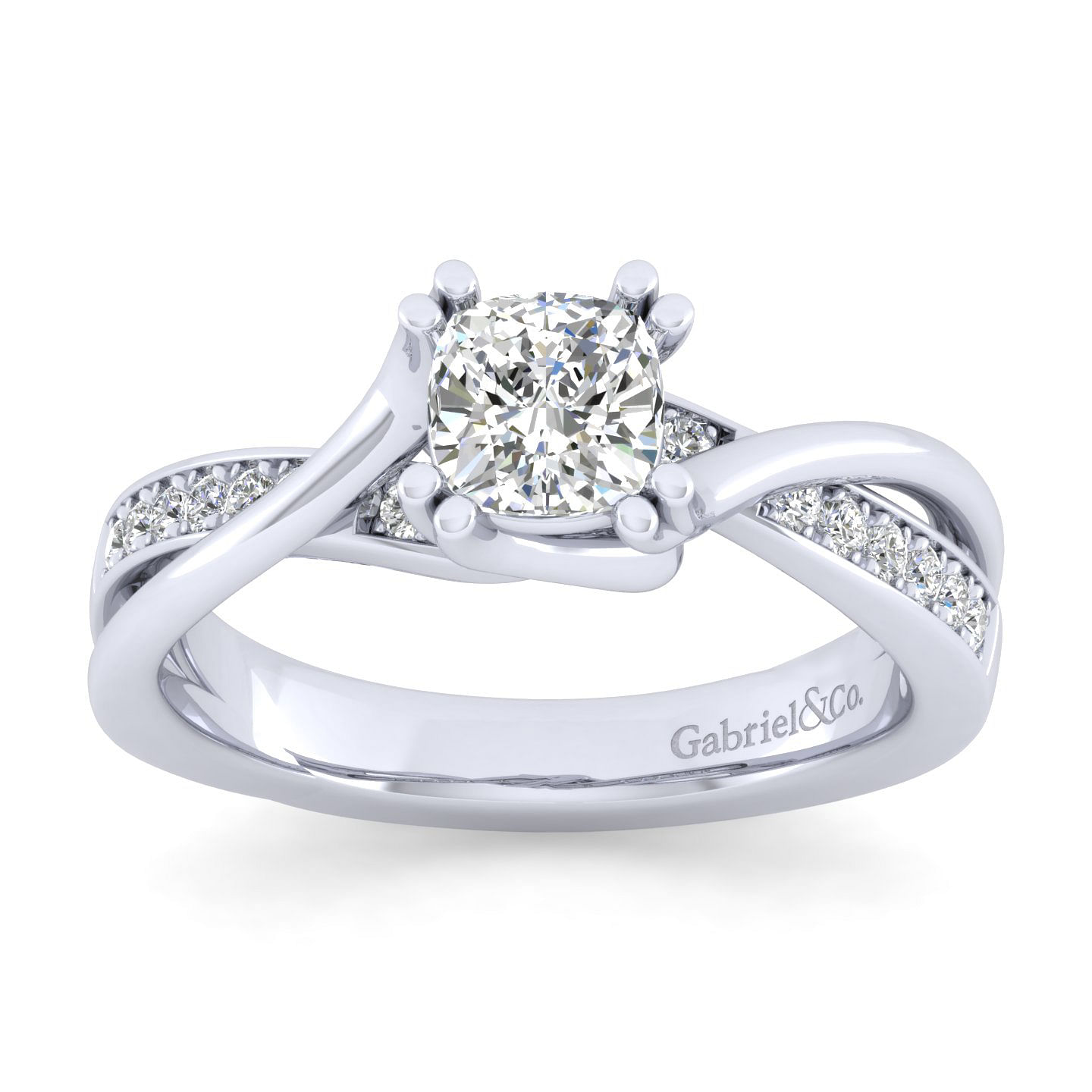 14K White Gold Twisted Cushion Cut Diamond Engagement Ring