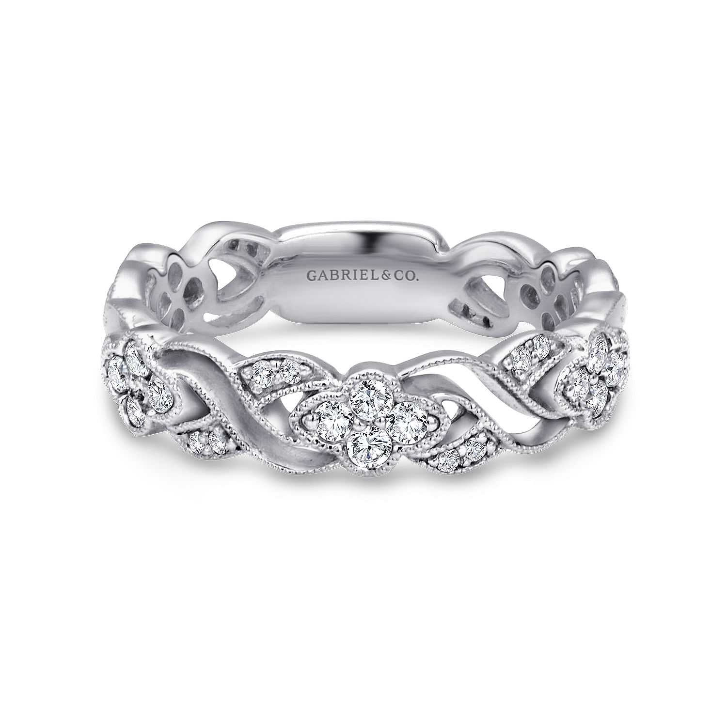 14K White Gold Twisted Diamond Cluster Band