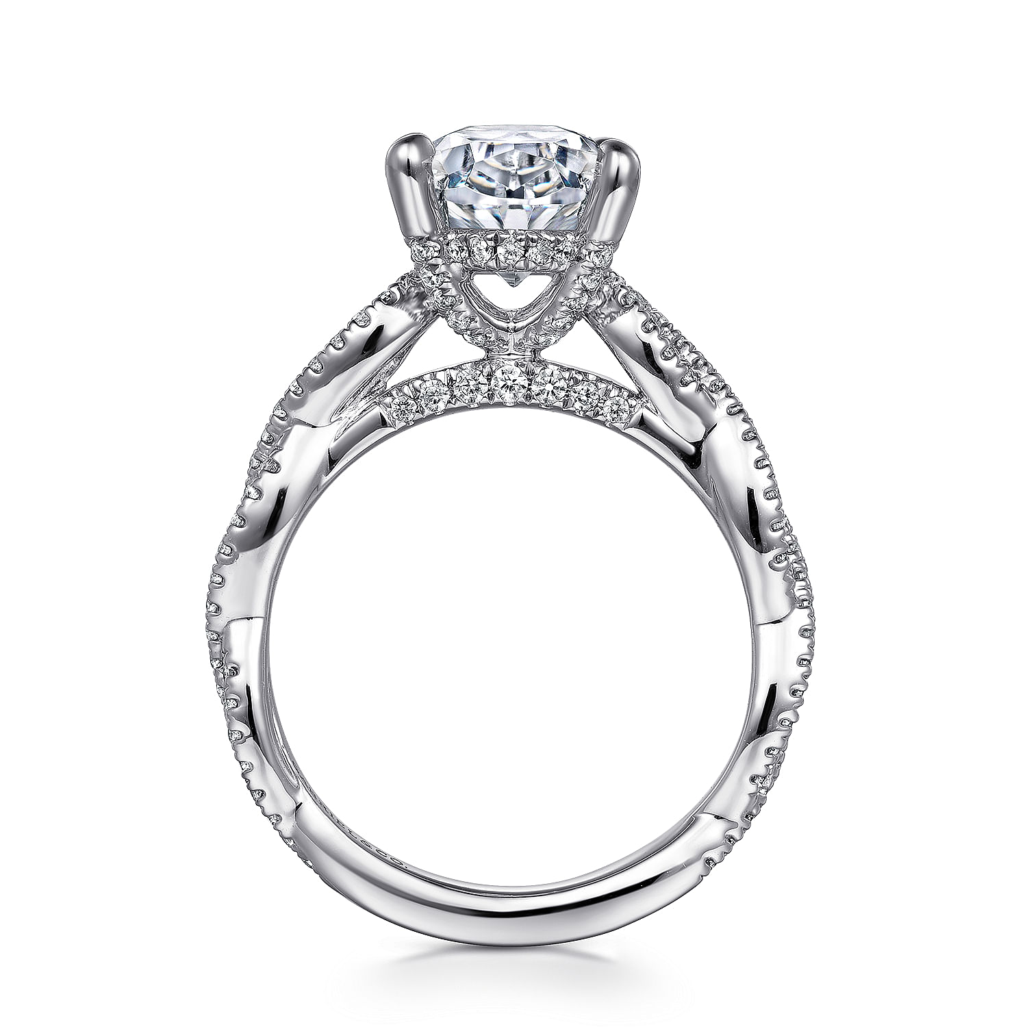 14K White Gold Twisted Oval Diamond Engagement Ring