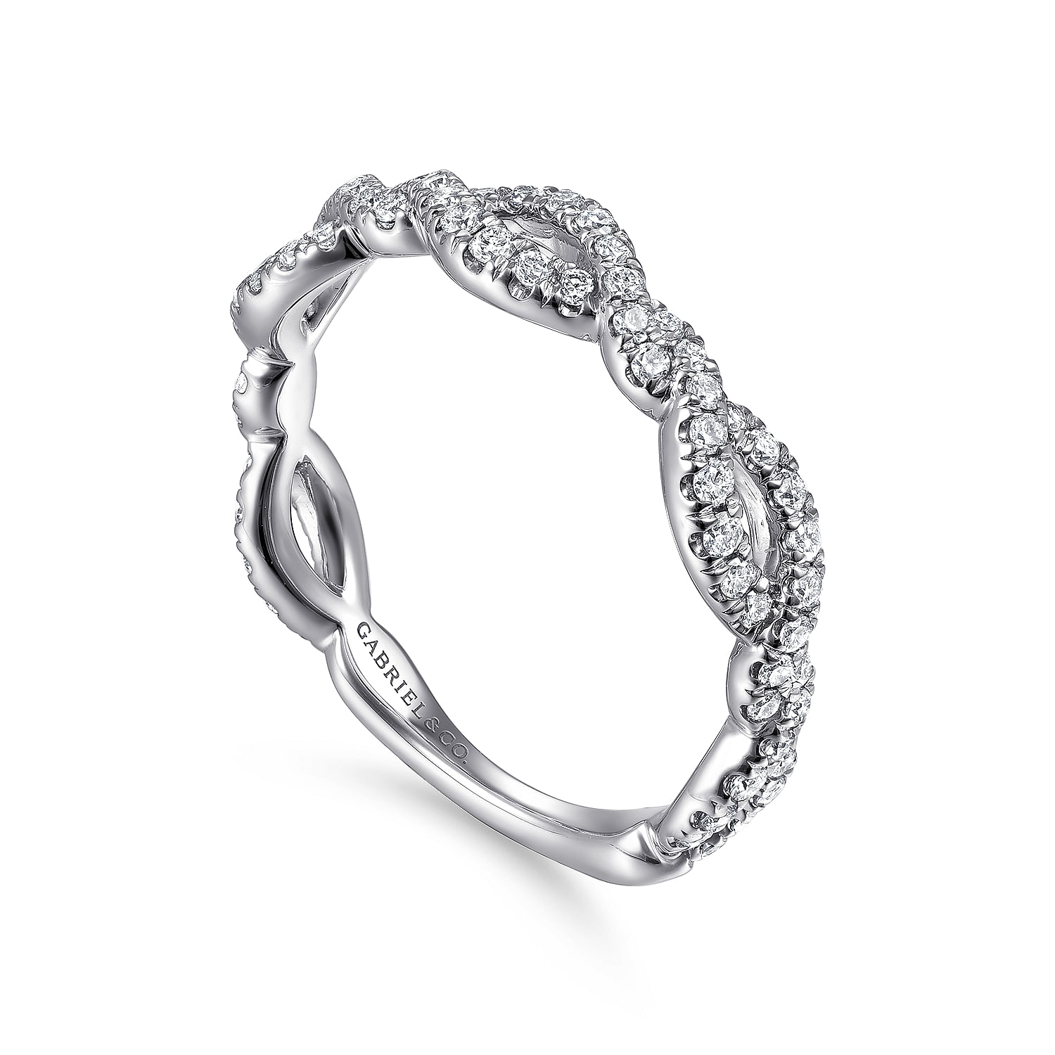 14K White Gold Twisted Pavé Diamond Stackable Ring