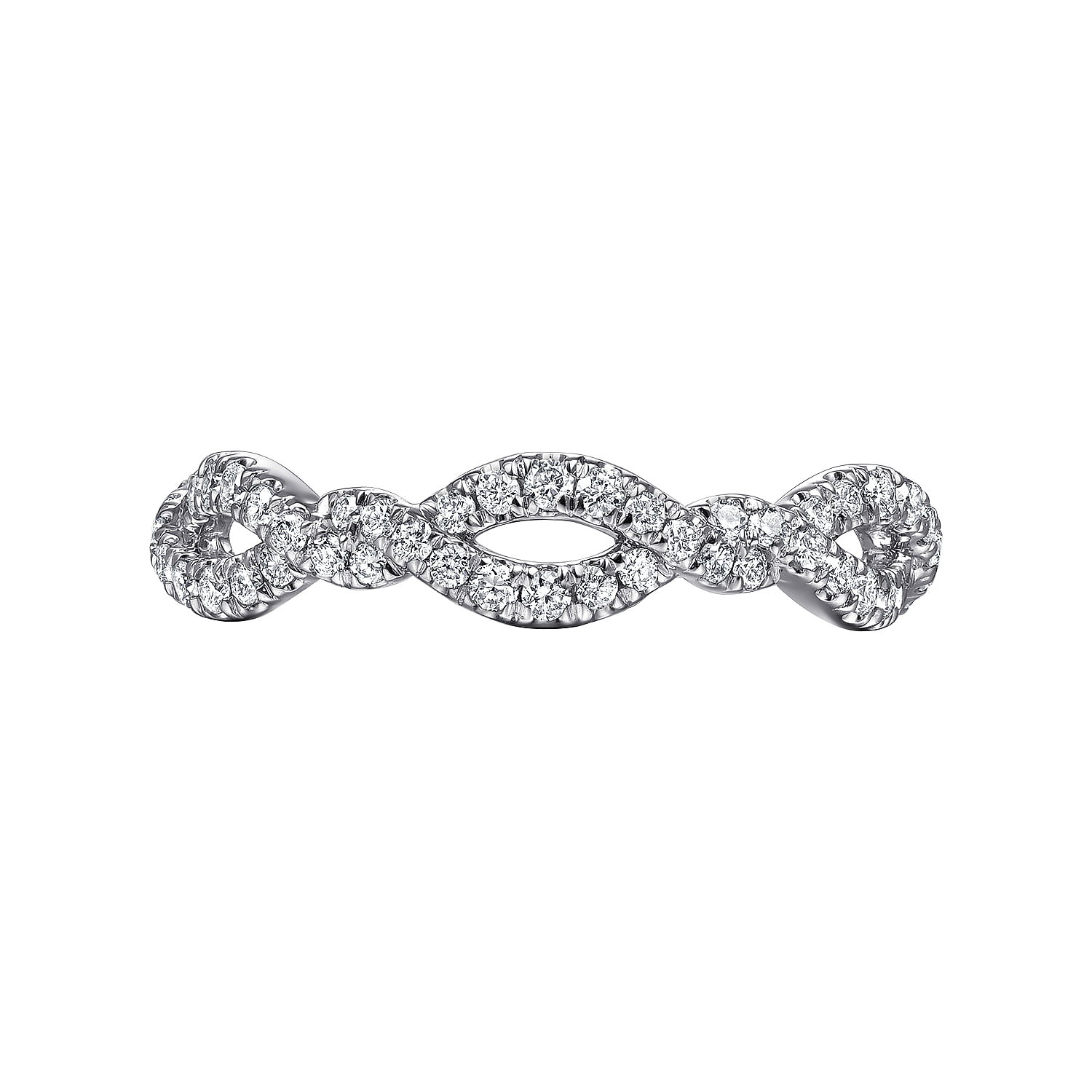 14K White Gold Twisted Pavé Diamond Stackable Ring