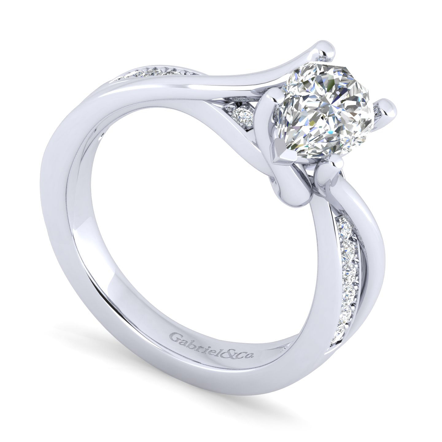 14K White Gold Twisted Pear Shape Diamond Engagement Ring
