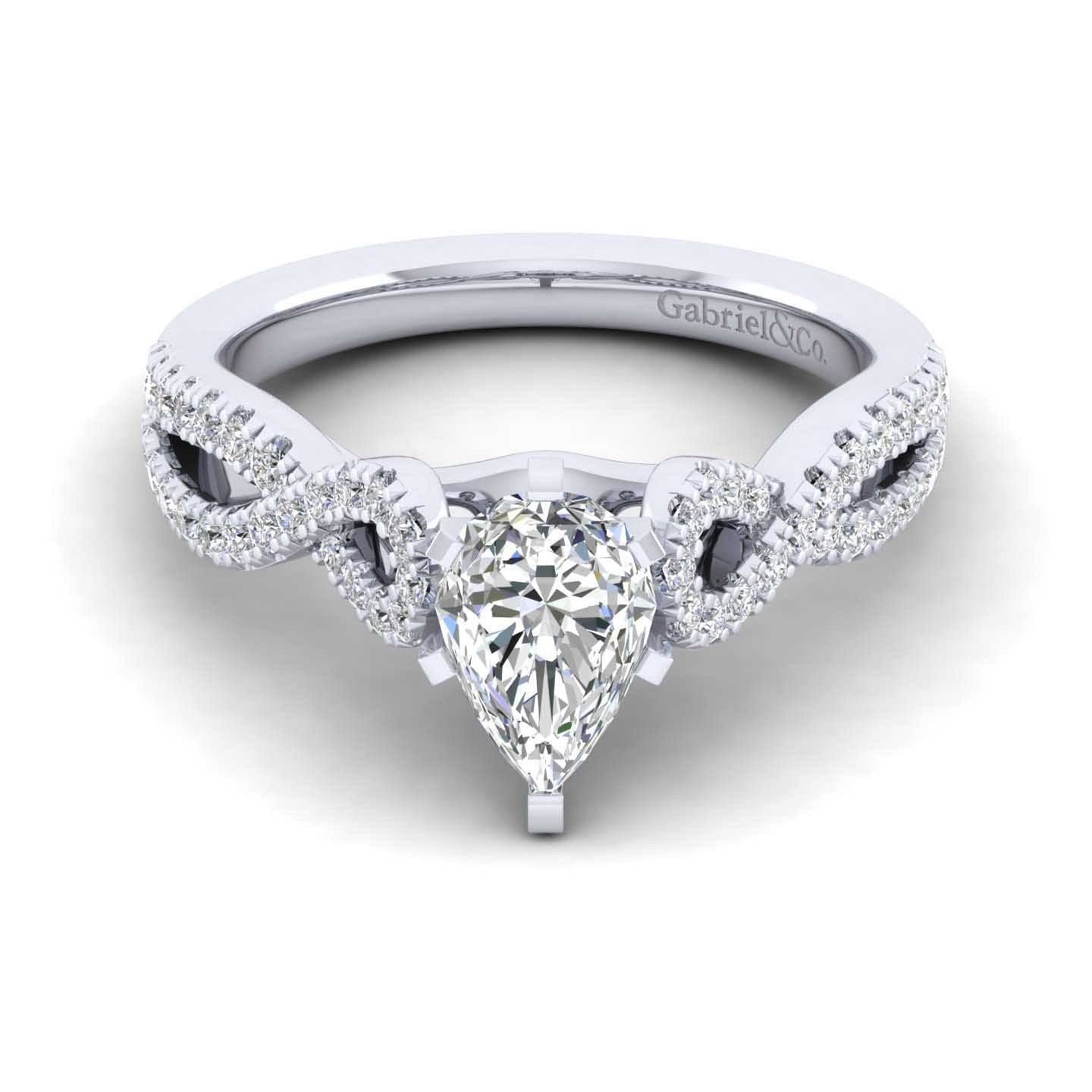 14K White Gold Twisted Pear Shape Diamond Engagement Ring