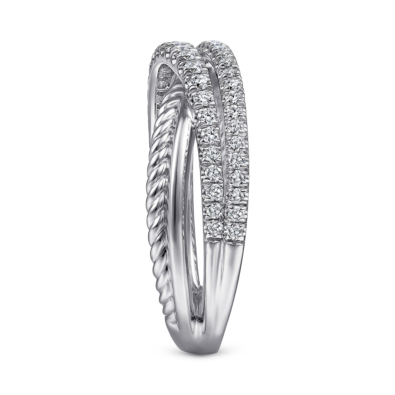 14K White Gold Twisted Rope and Diamond Criss Cross Ring