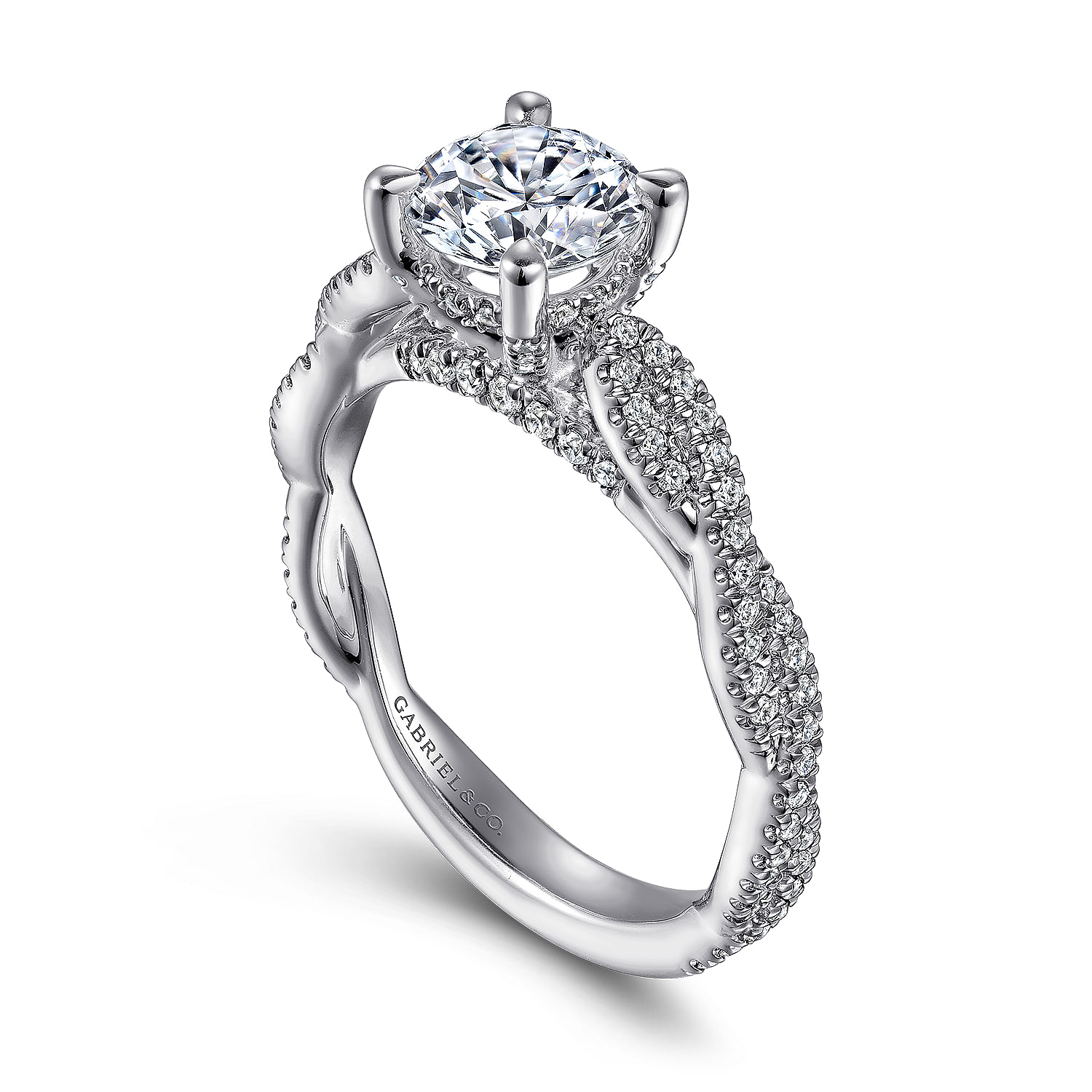 14K White Gold Twisted Round Diamond Engagement Ring