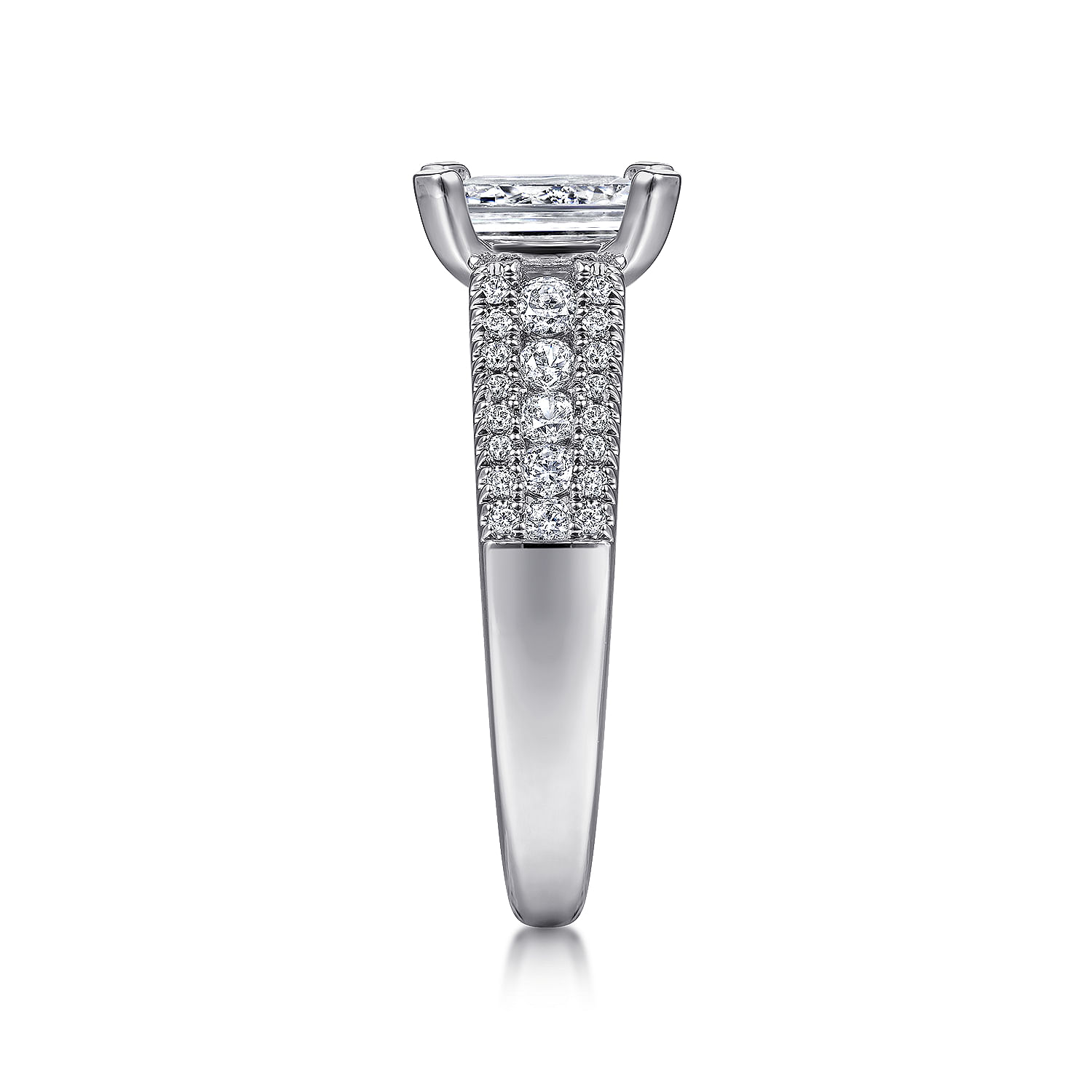 14K White Gold Wide Band Emerald Cut Diamond Engagement Ring
