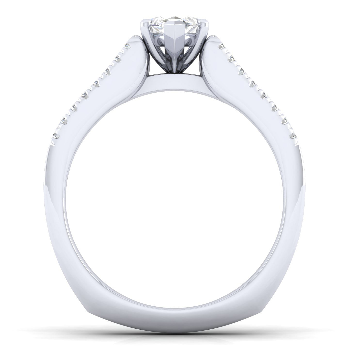 14K White Gold Wide Band Marquise Shape Diamond Engagement Ring