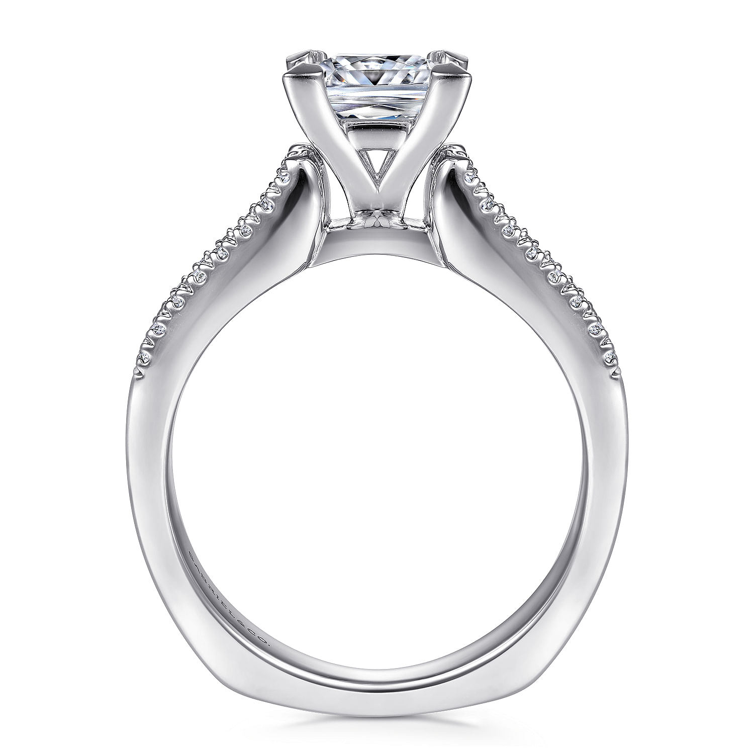 14K White Gold Wide Band Princess Cut Diamond Engagement Ring