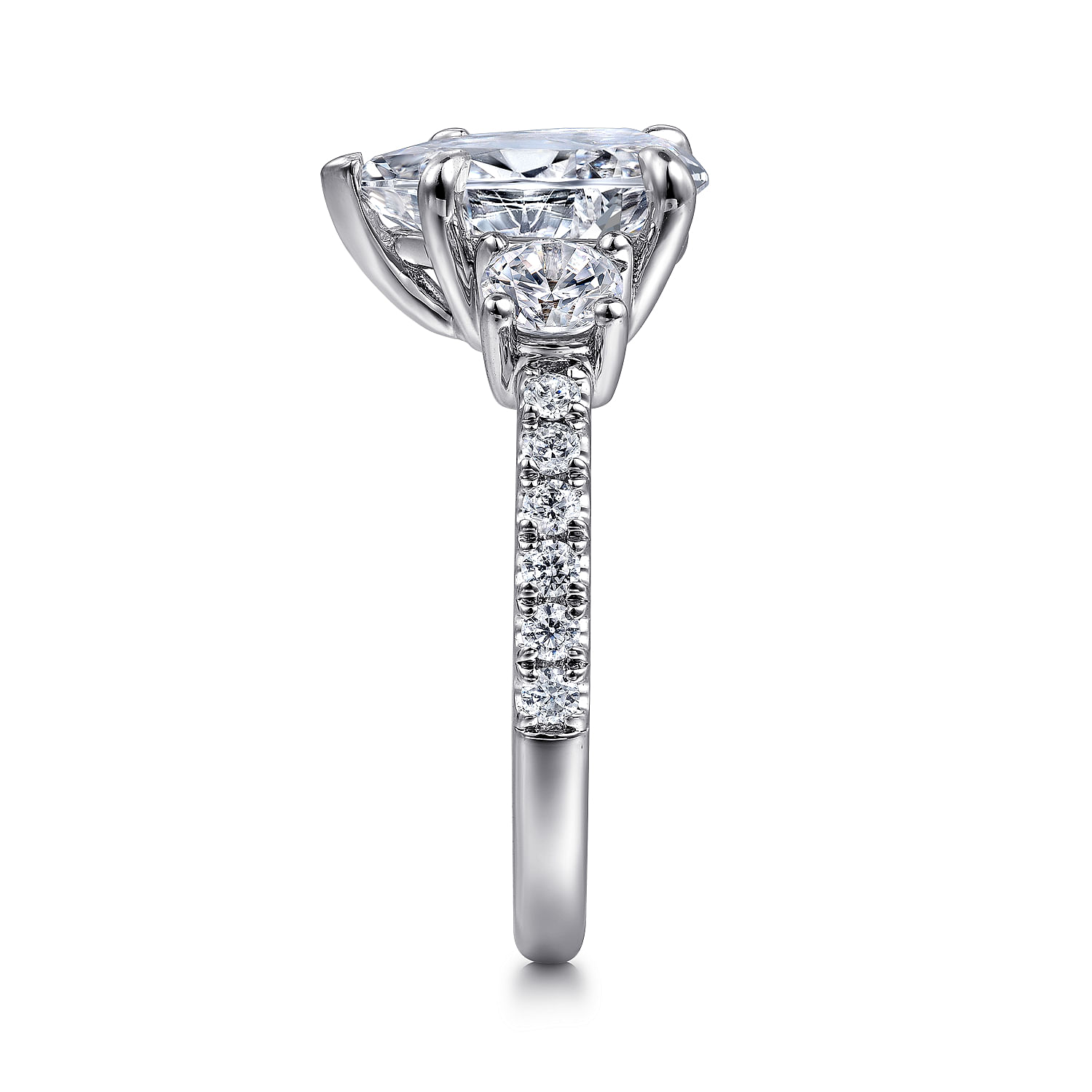 14K White Pear Shape Three Stone Diamond Engagement Ring