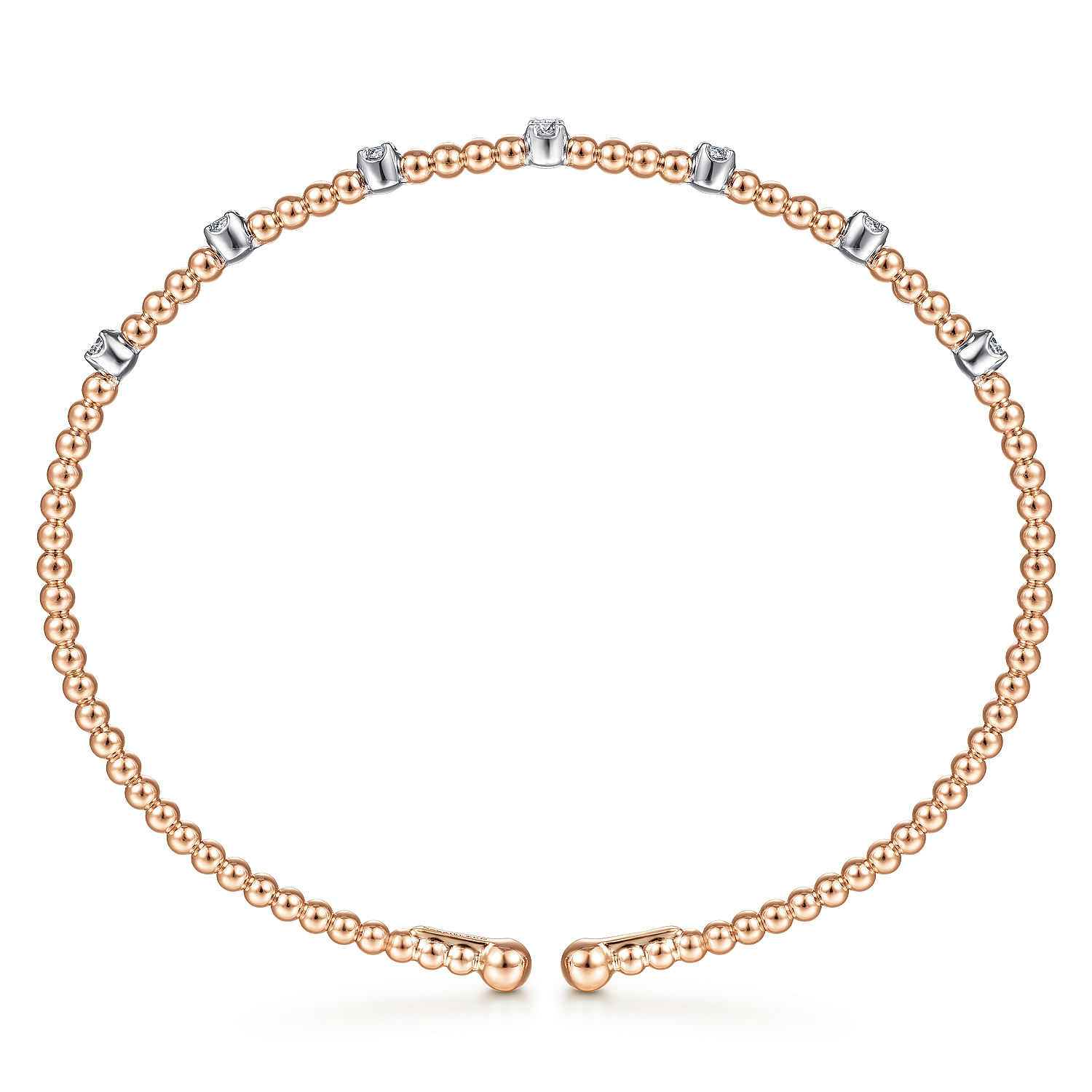 14K White-Rose Gold Bujukan Cuff Bracelet with Diamond Stations with Butter Cup Setting  in size 6.25