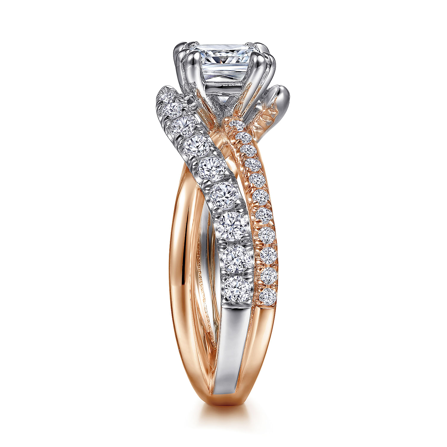 14K White-Rose Gold Cushion Cut Free Form Diamond Engagement Ring