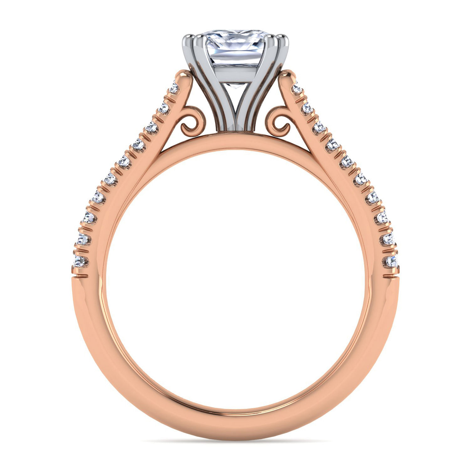 14K White-Rose Gold Cushion Cut Split Shank Diamond Engagement Ring