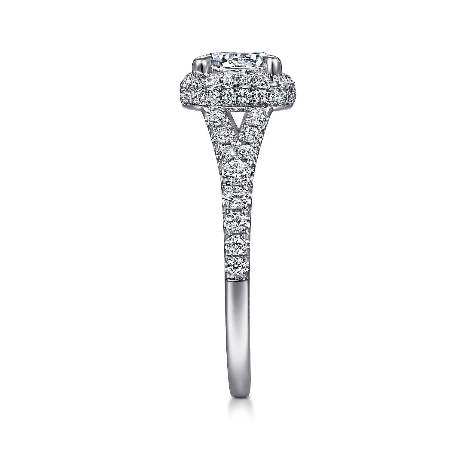 14K White-Rose Gold Cushion Halo Round Diamond Engagement Ring