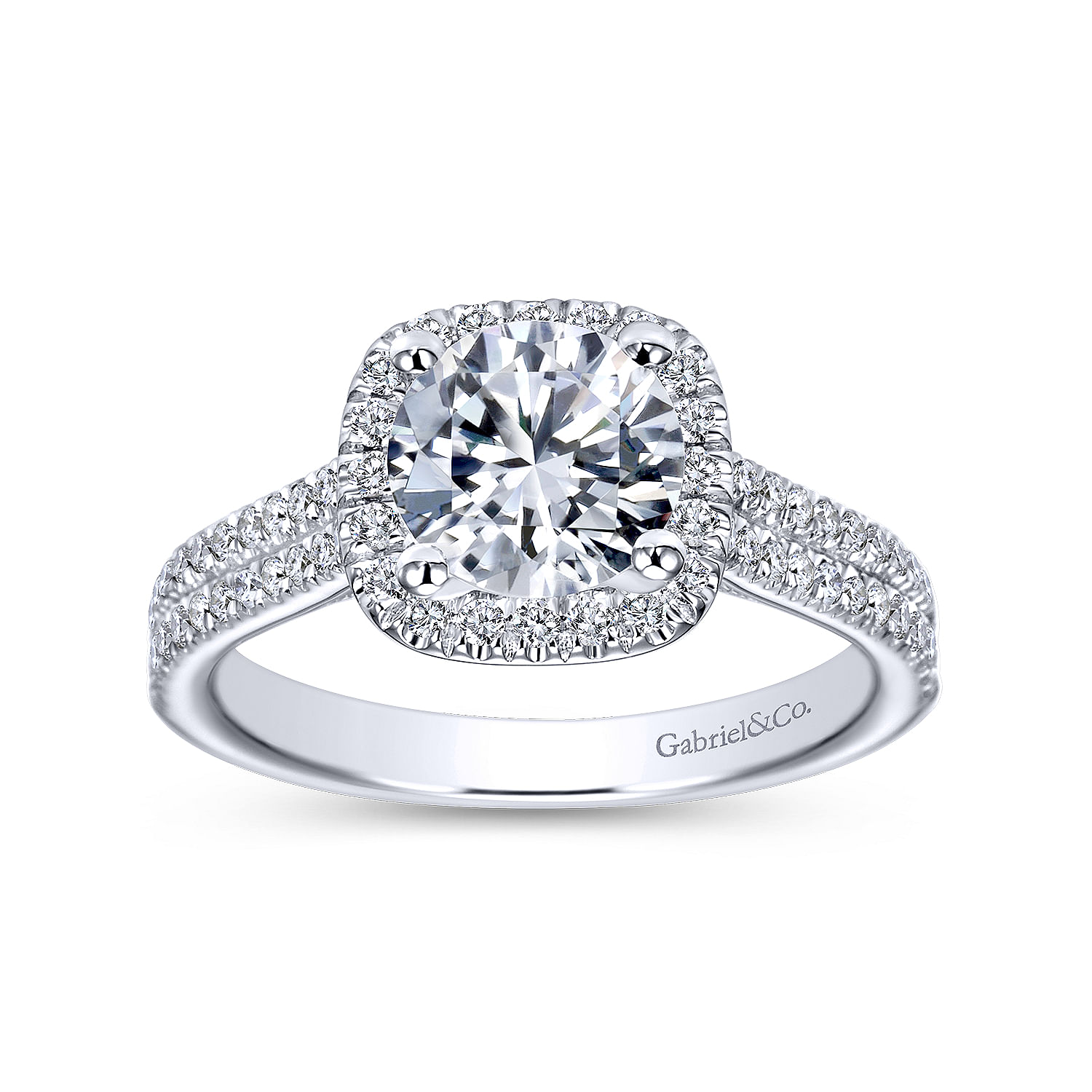 14K White-Rose Gold Cushion Halo Round Diamond Engagement Ring