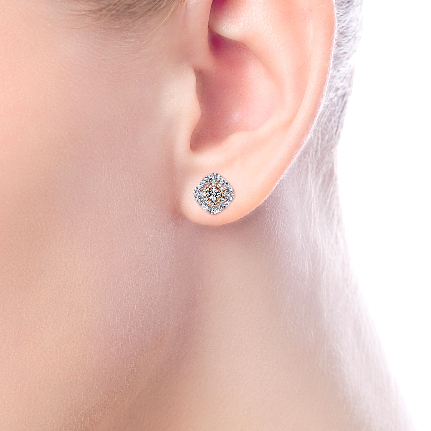 14K White-Rose Gold Diamond Earrings