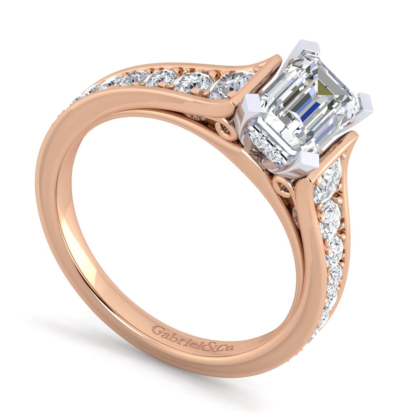 14K White-Rose Gold Emerald Cut Diamond Engagement Ring