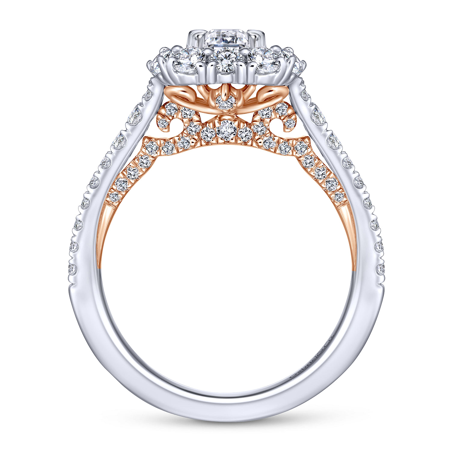 14K White-Rose Gold Emerald Cut Diamond Engagement Ring