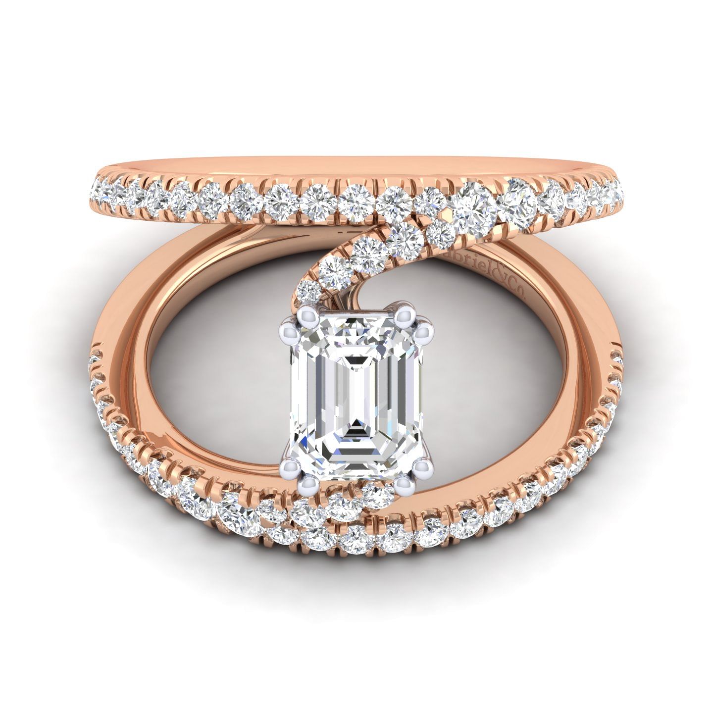 14K White-Rose Gold Emerald Cut Split Shank Diamond Engagement Ring